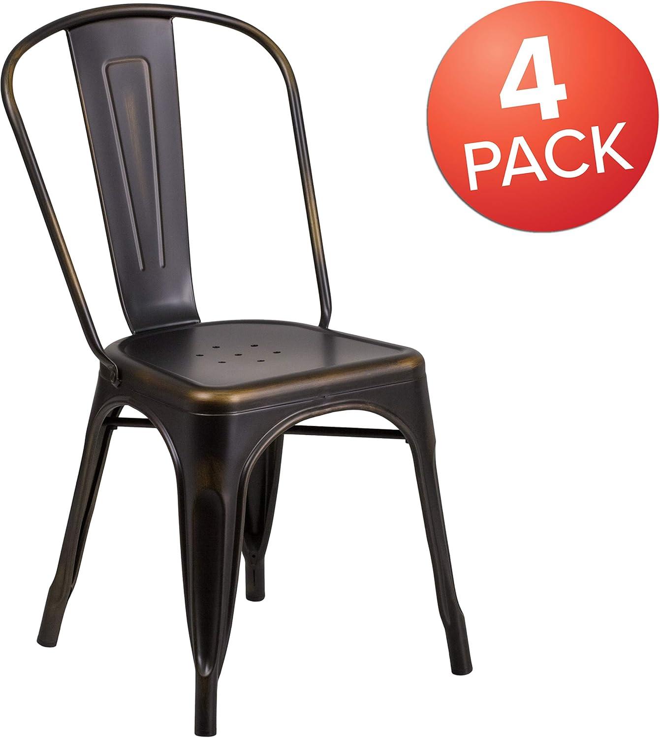 imageFlash Furniture Perry Commercial Grade BlackAntique Gold Metal IndoorOutdoor Stackable ChairDistressed Copper