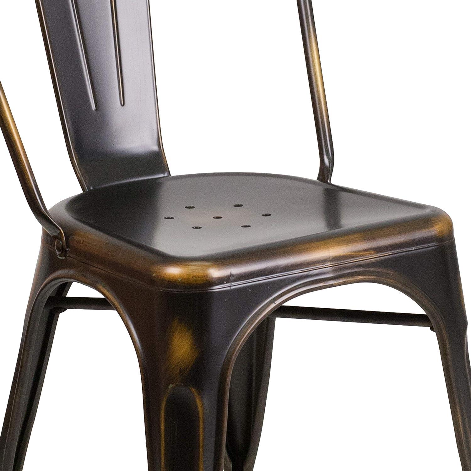 imageFlash Furniture Perry Commercial Grade BlackAntique Gold Metal IndoorOutdoor Stackable ChairDistressed Copper