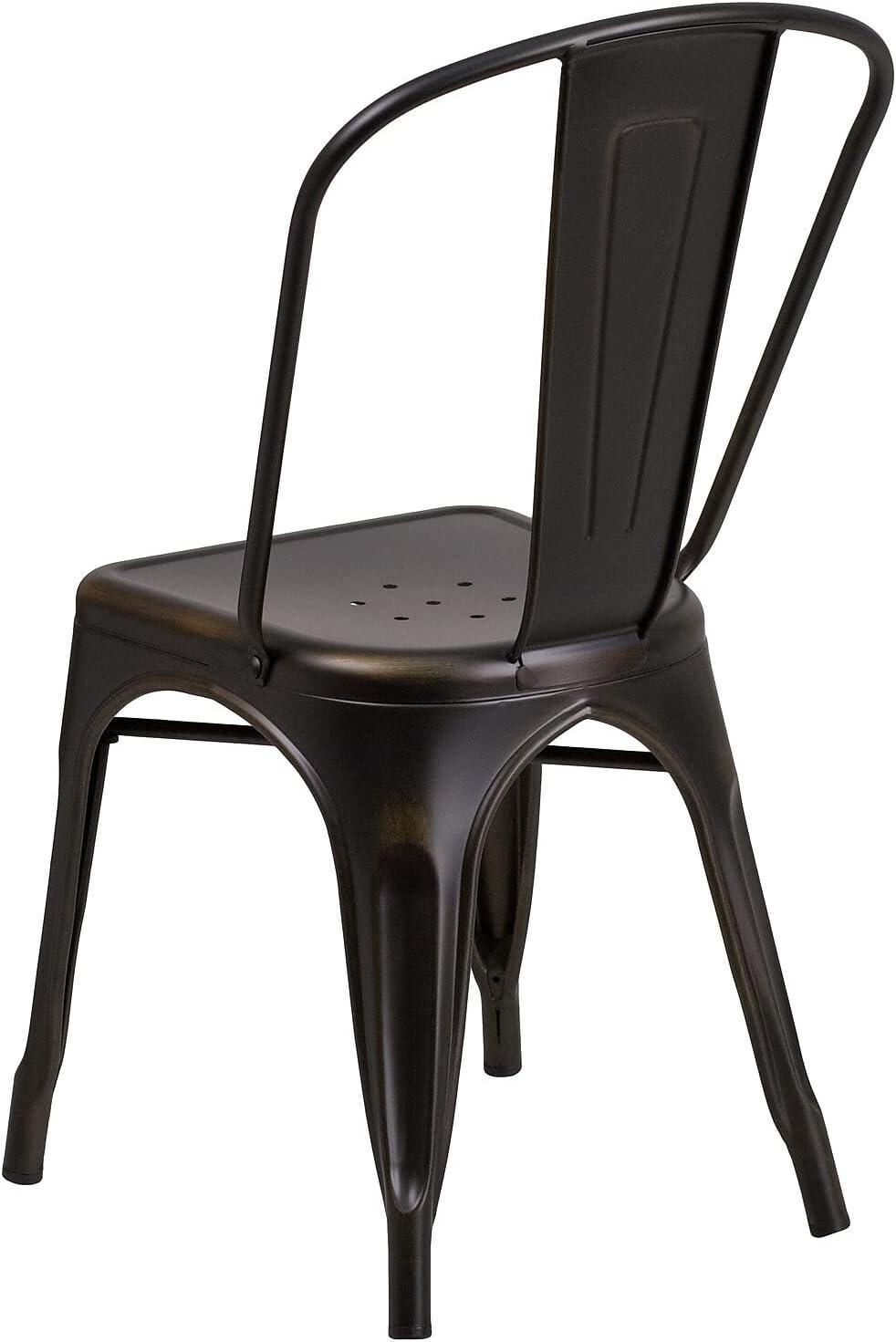 imageFlash Furniture Perry Commercial Grade BlackAntique Gold Metal IndoorOutdoor Stackable ChairDistressed Copper