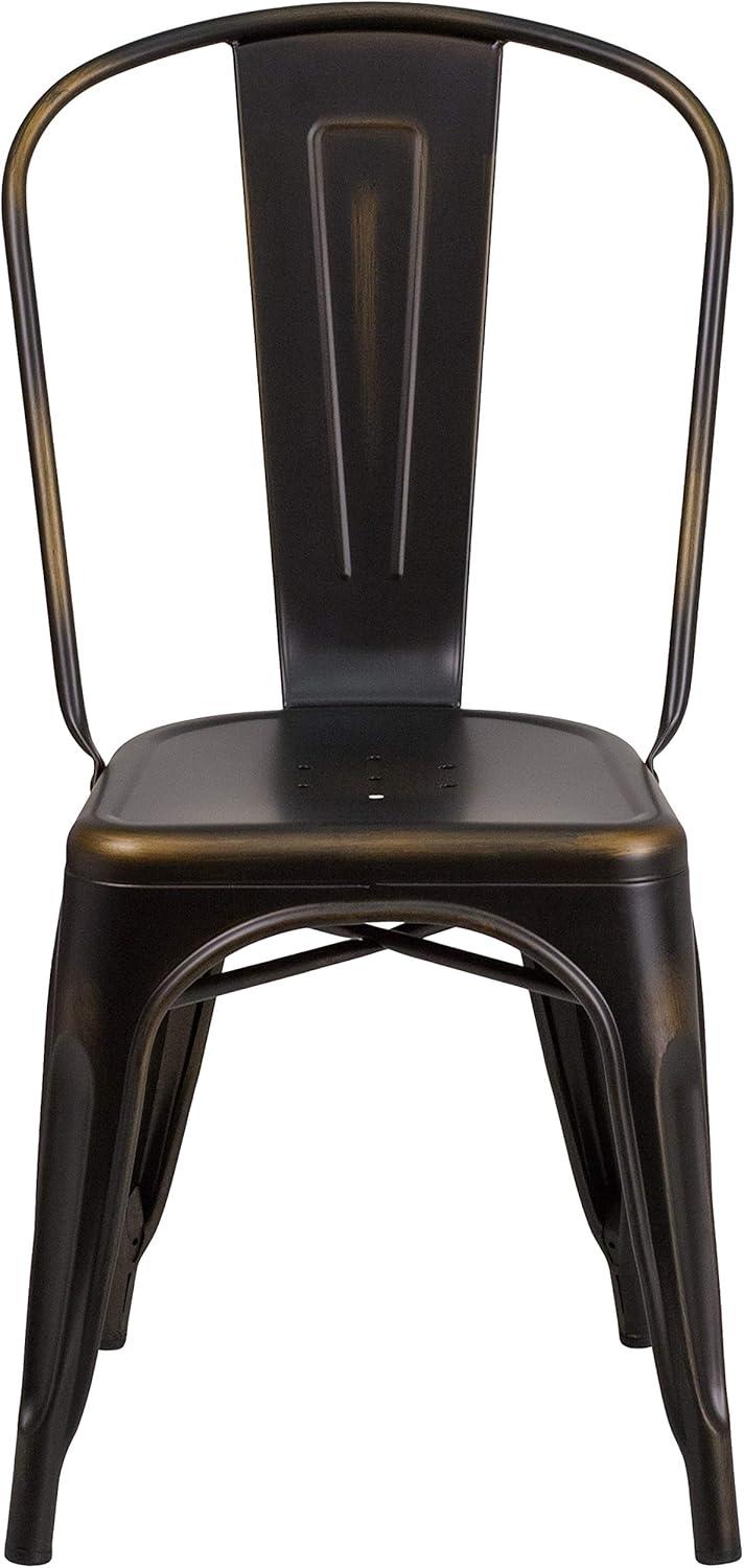 imageFlash Furniture Perry Commercial Grade BlackAntique Gold Metal IndoorOutdoor Stackable ChairDistressed Copper