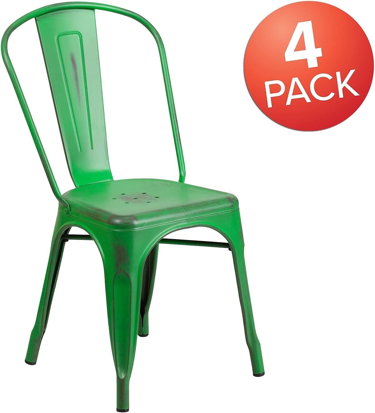 imageFlash Furniture Perry Commercial Grade BlackAntique Gold Metal IndoorOutdoor Stackable ChairDistressed Green