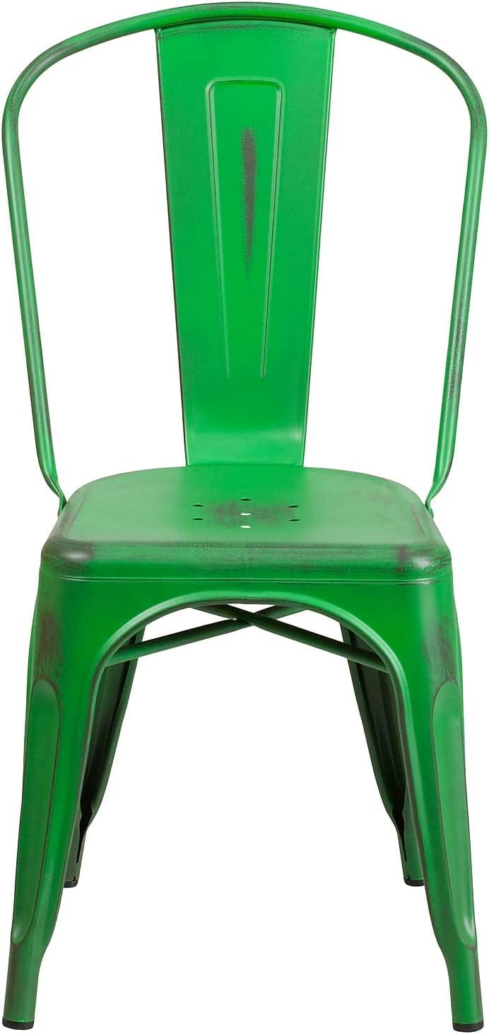 imageFlash Furniture Perry Commercial Grade BlackAntique Gold Metal IndoorOutdoor Stackable ChairDistressed Green