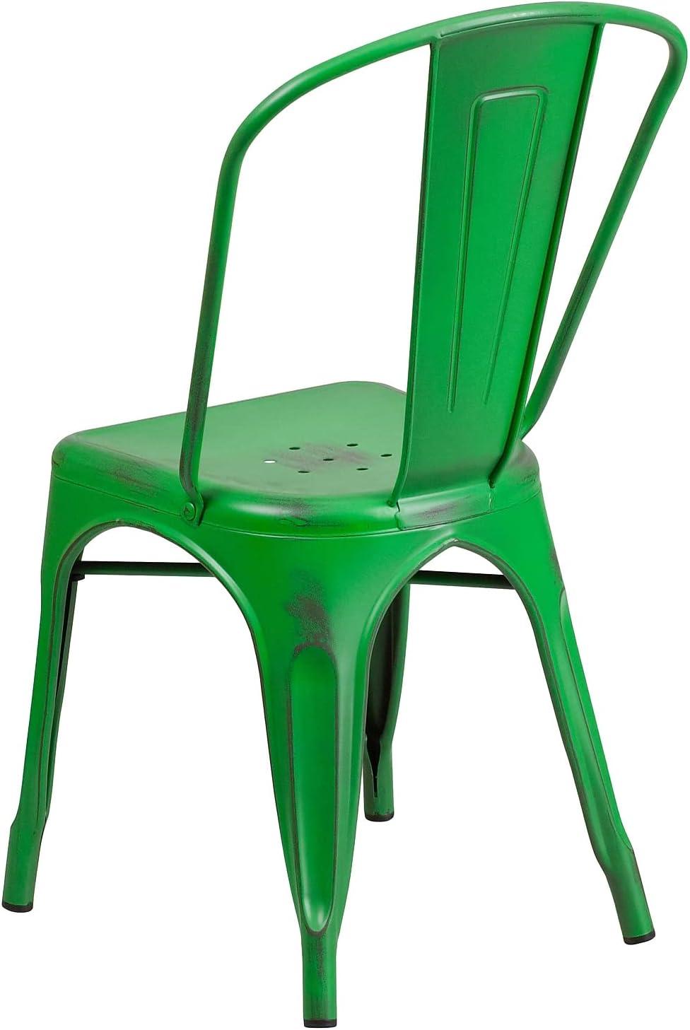 imageFlash Furniture Perry Commercial Grade BlackAntique Gold Metal IndoorOutdoor Stackable ChairDistressed Green