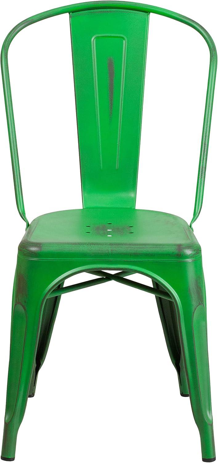 imageFlash Furniture Perry Commercial Grade BlackAntique Gold Metal IndoorOutdoor Stackable ChairDistressed Green
