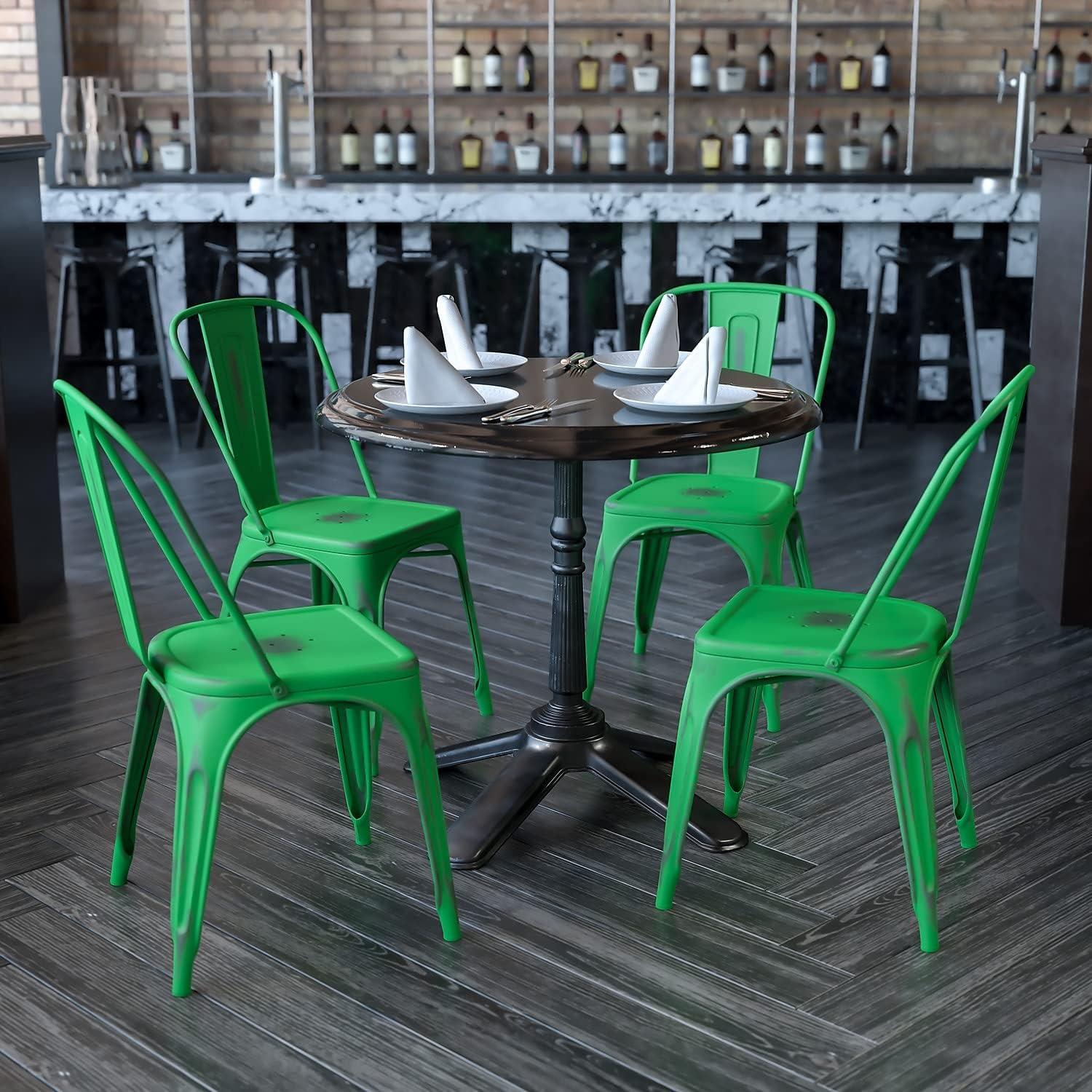 imageFlash Furniture Perry Commercial Grade BlackAntique Gold Metal IndoorOutdoor Stackable ChairDistressed Green
