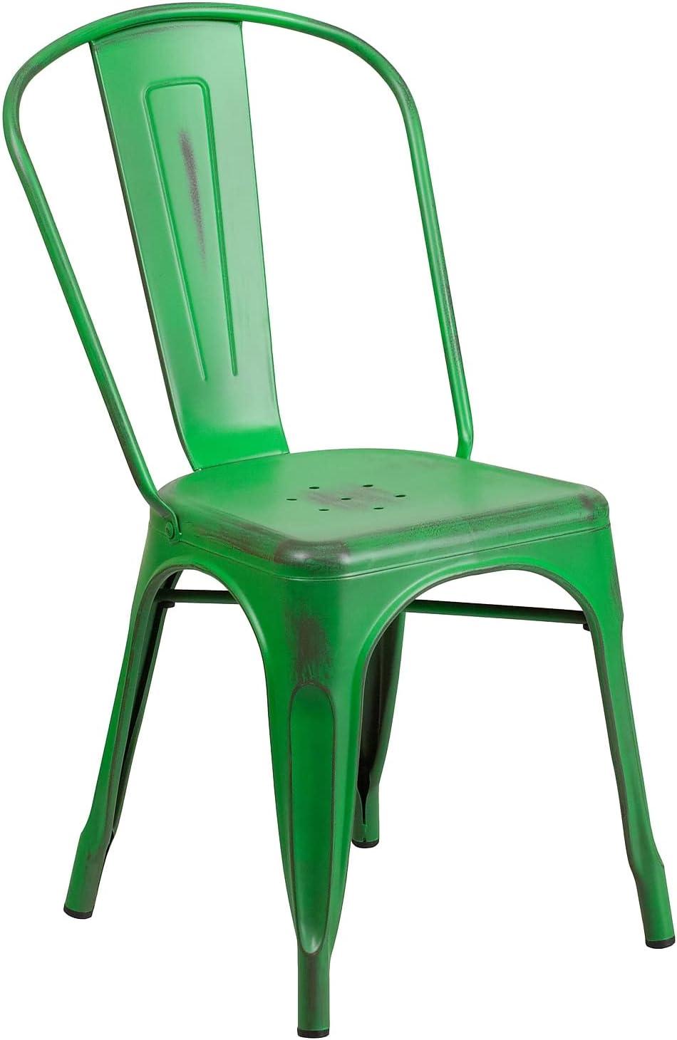 imageFlash Furniture Perry Commercial Grade BlackAntique Gold Metal IndoorOutdoor Stackable ChairDistressed Green