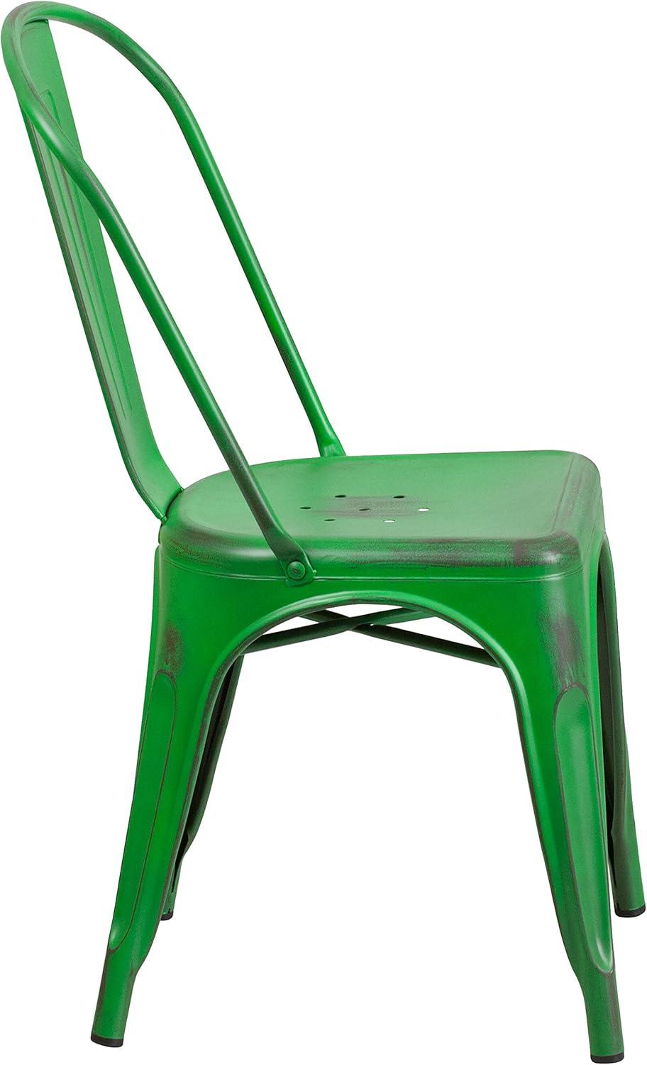 imageFlash Furniture Perry Commercial Grade BlackAntique Gold Metal IndoorOutdoor Stackable ChairDistressed Green