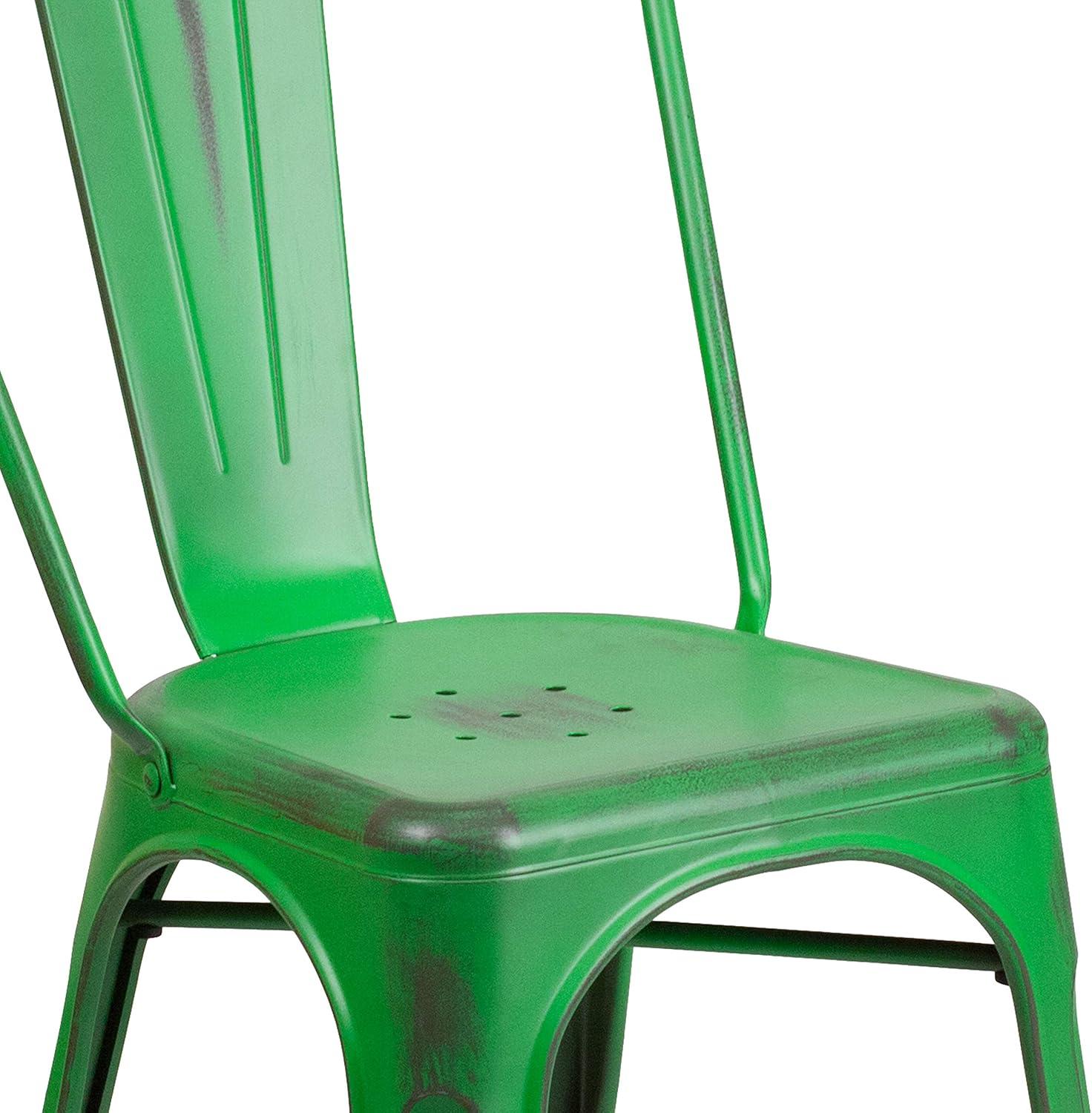 imageFlash Furniture Perry Commercial Grade BlackAntique Gold Metal IndoorOutdoor Stackable ChairDistressed Green