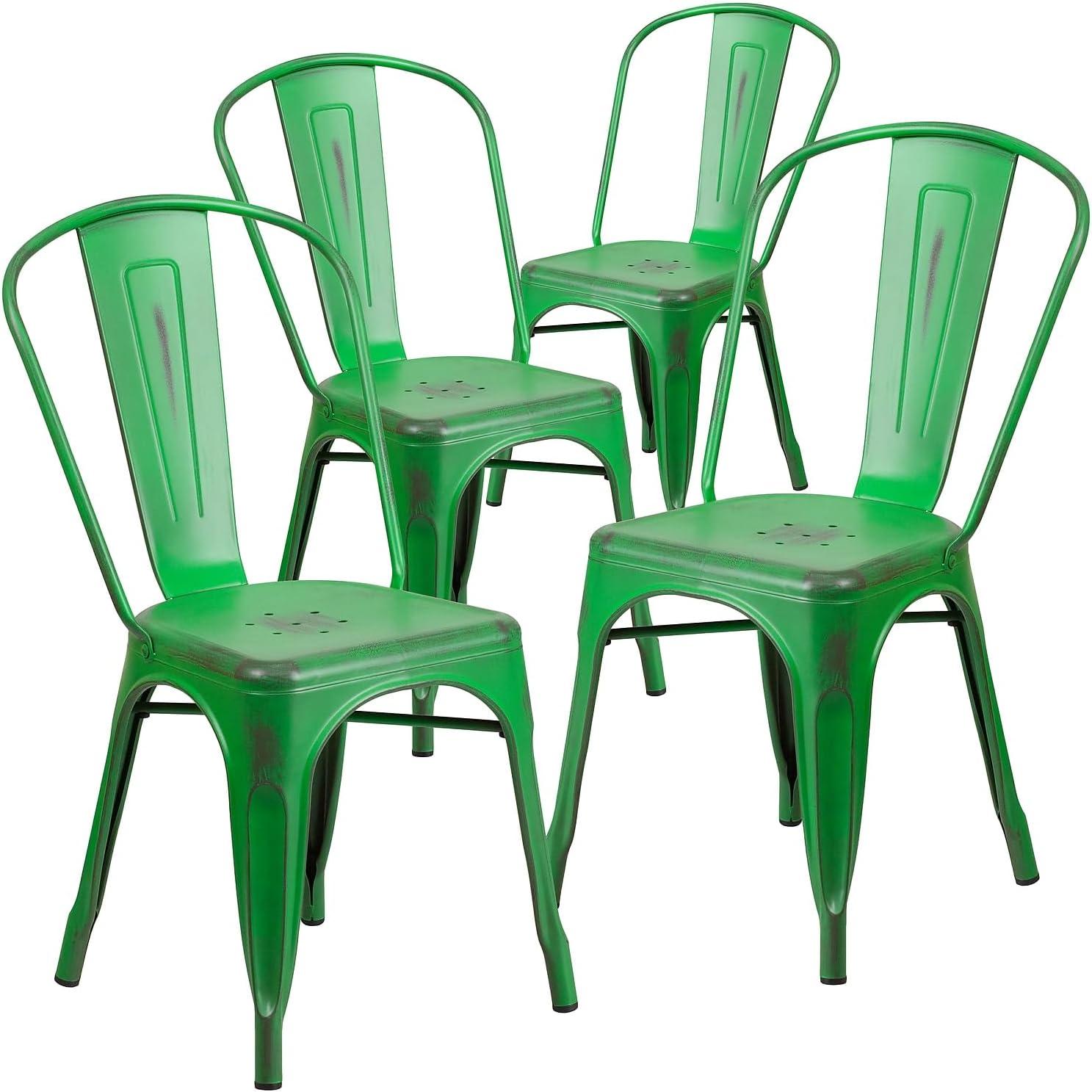 imageFlash Furniture Perry Commercial Grade BlackAntique Gold Metal IndoorOutdoor Stackable ChairDistressed Green