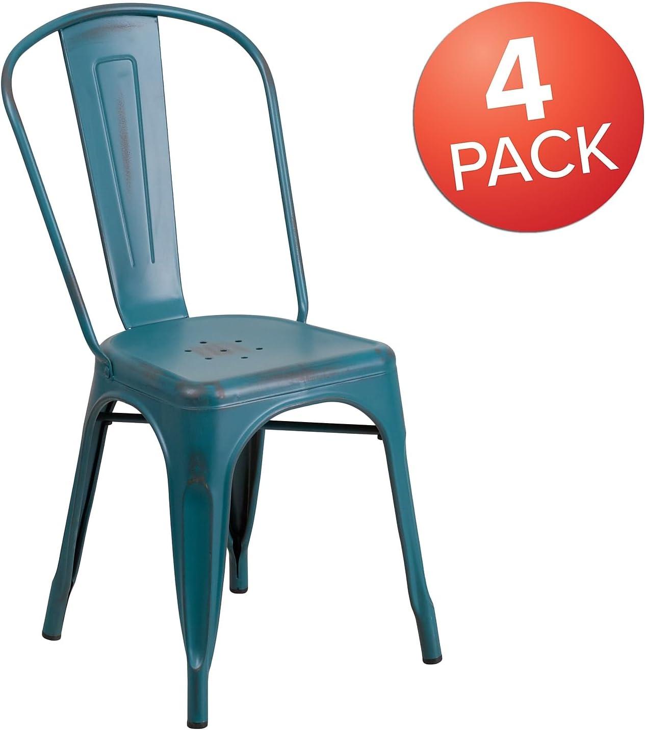 imageFlash Furniture Perry Commercial Grade BlackAntique Gold Metal IndoorOutdoor Stackable ChairDistressed Kelly Blueteal