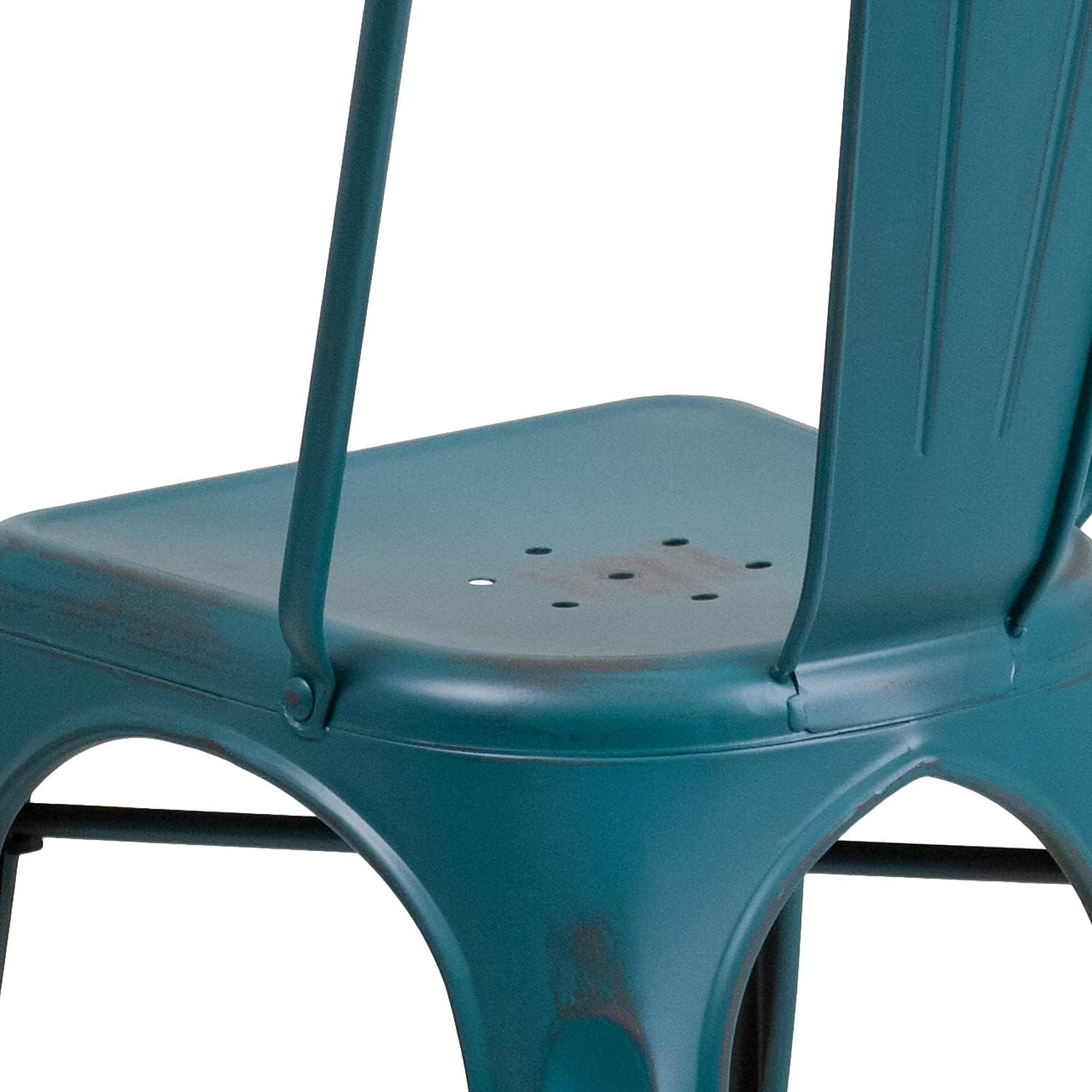 imageFlash Furniture Perry Commercial Grade BlackAntique Gold Metal IndoorOutdoor Stackable ChairDistressed Kelly Blueteal