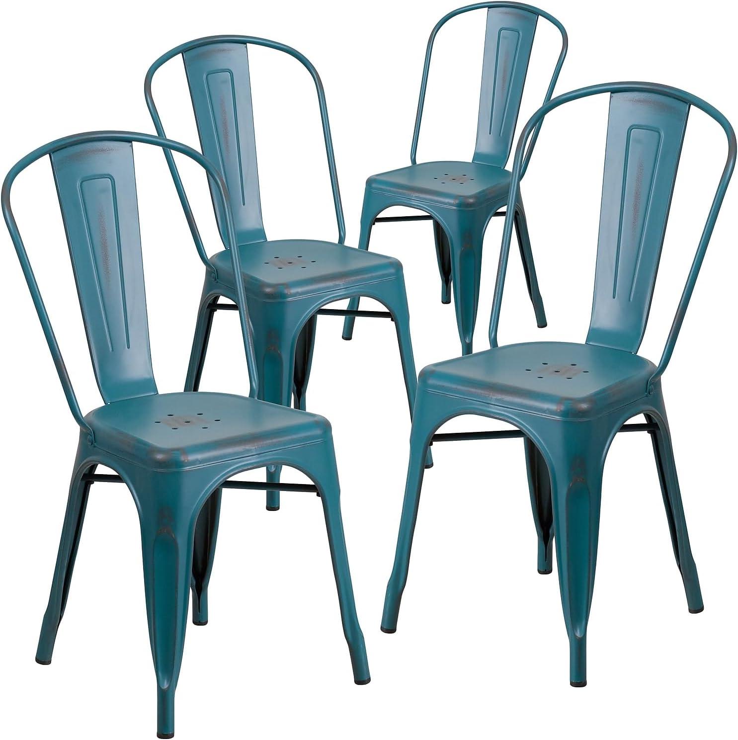 imageFlash Furniture Perry Commercial Grade BlackAntique Gold Metal IndoorOutdoor Stackable ChairDistressed Kelly Blueteal