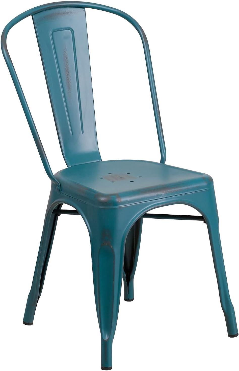 imageFlash Furniture Perry Commercial Grade BlackAntique Gold Metal IndoorOutdoor Stackable ChairDistressed Kelly Blueteal