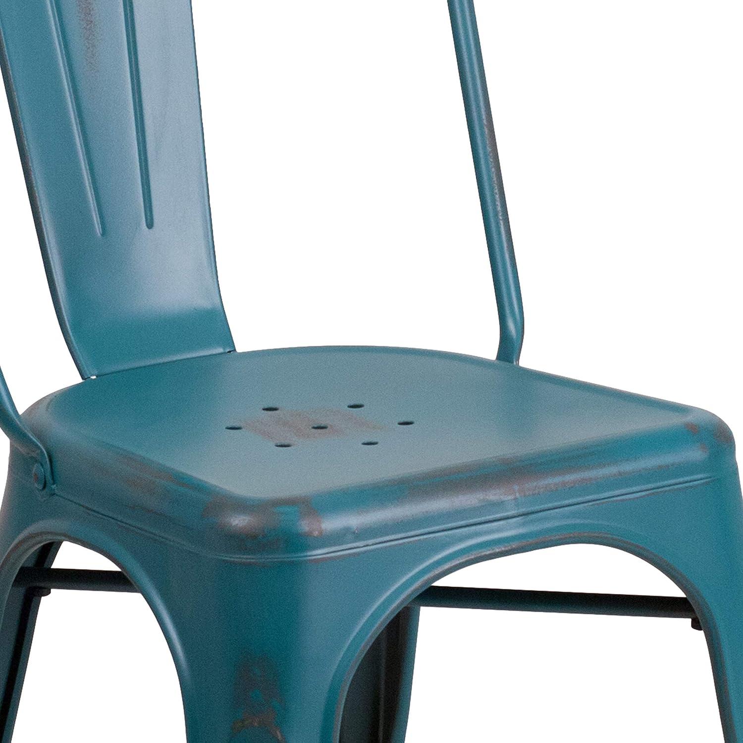 imageFlash Furniture Perry Commercial Grade BlackAntique Gold Metal IndoorOutdoor Stackable ChairDistressed Kelly Blueteal