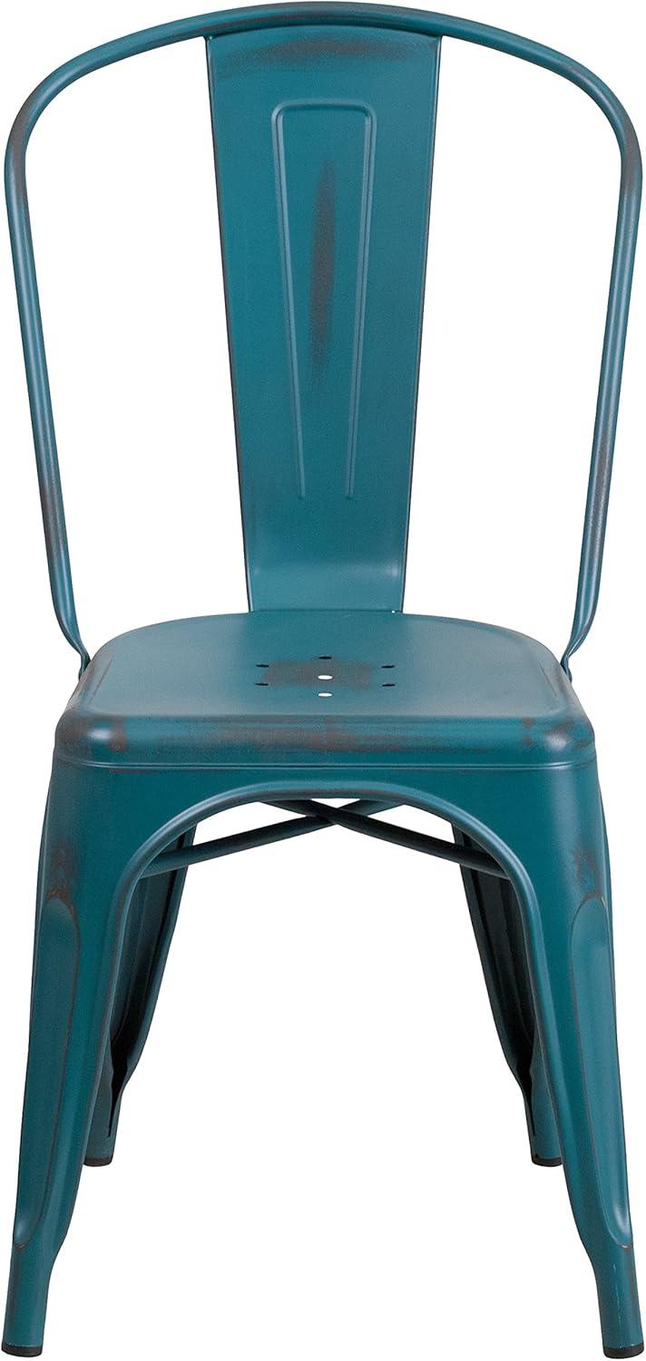 imageFlash Furniture Perry Commercial Grade BlackAntique Gold Metal IndoorOutdoor Stackable ChairDistressed Kelly Blueteal