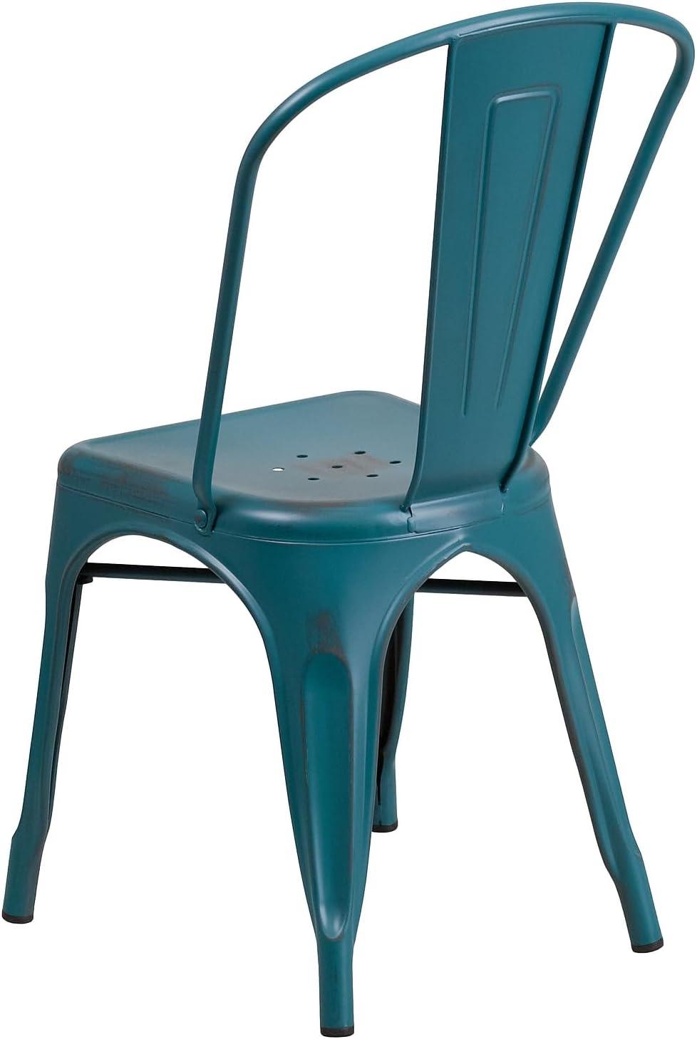 imageFlash Furniture Perry Commercial Grade BlackAntique Gold Metal IndoorOutdoor Stackable ChairDistressed Kelly Blueteal