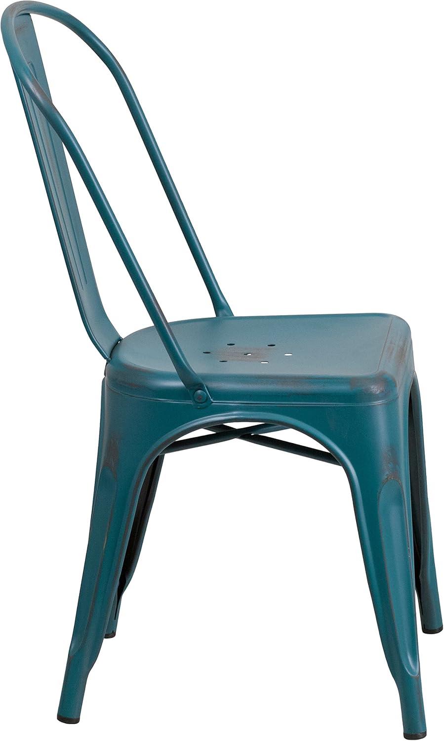 imageFlash Furniture Perry Commercial Grade BlackAntique Gold Metal IndoorOutdoor Stackable ChairDistressed Kelly Blueteal