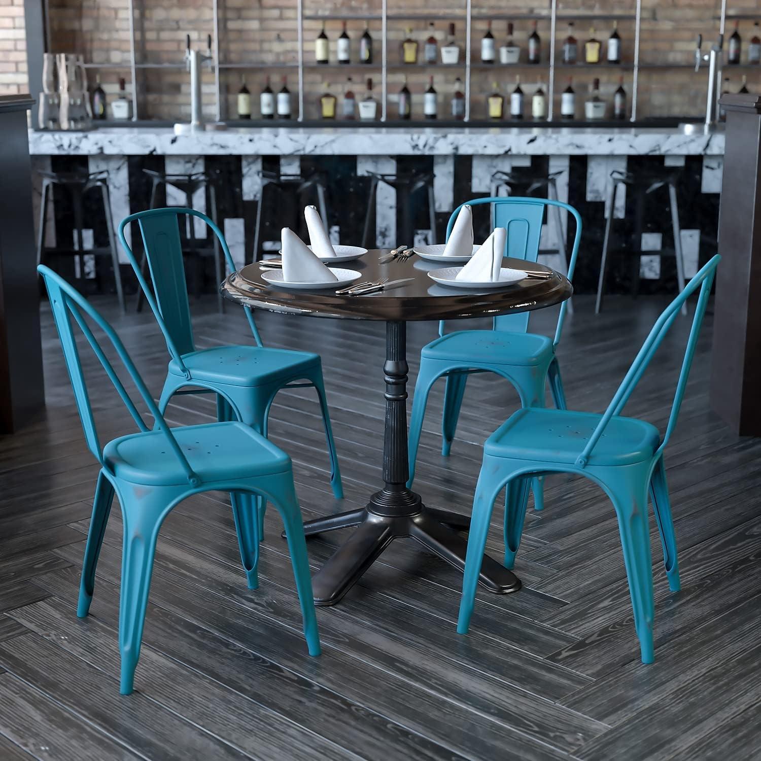 imageFlash Furniture Perry Commercial Grade BlackAntique Gold Metal IndoorOutdoor Stackable ChairDistressed Kelly Blueteal