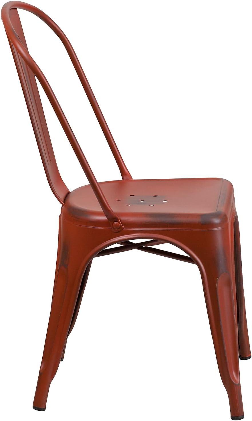 imageFlash Furniture Perry Commercial Grade BlackAntique Gold Metal IndoorOutdoor Stackable ChairDistressed Kelly Red