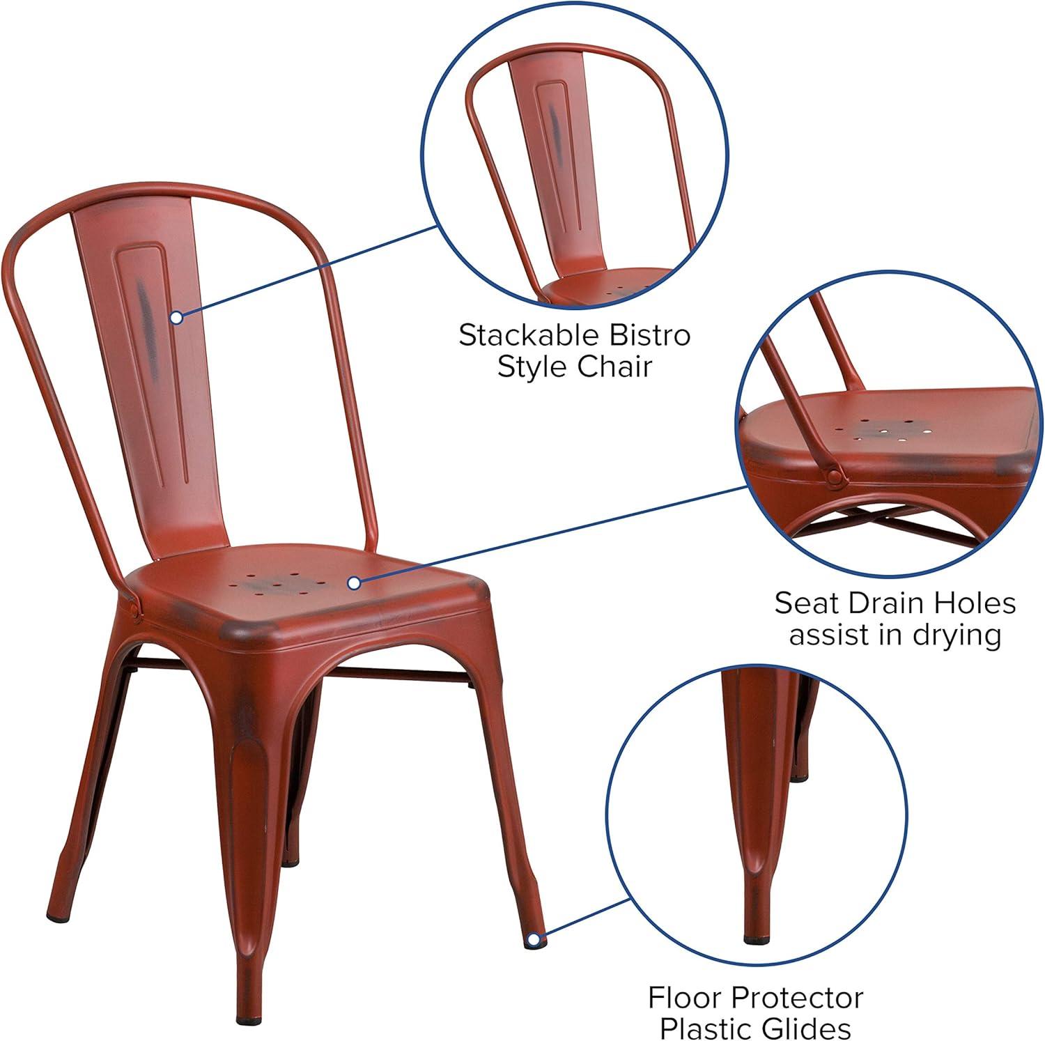 imageFlash Furniture Perry Commercial Grade BlackAntique Gold Metal IndoorOutdoor Stackable ChairDistressed Kelly Red