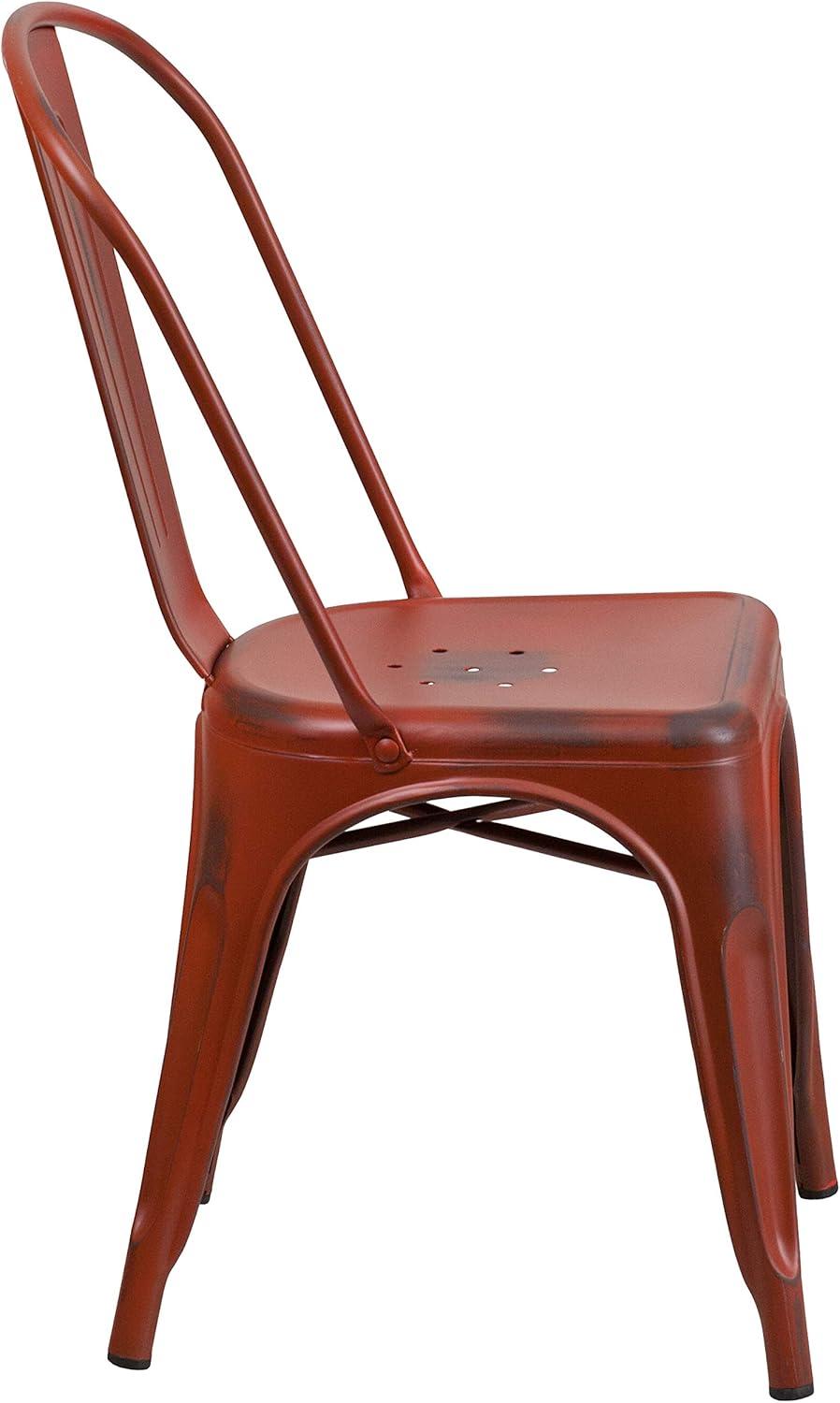 imageFlash Furniture Perry Commercial Grade BlackAntique Gold Metal IndoorOutdoor Stackable ChairDistressed Kelly Red