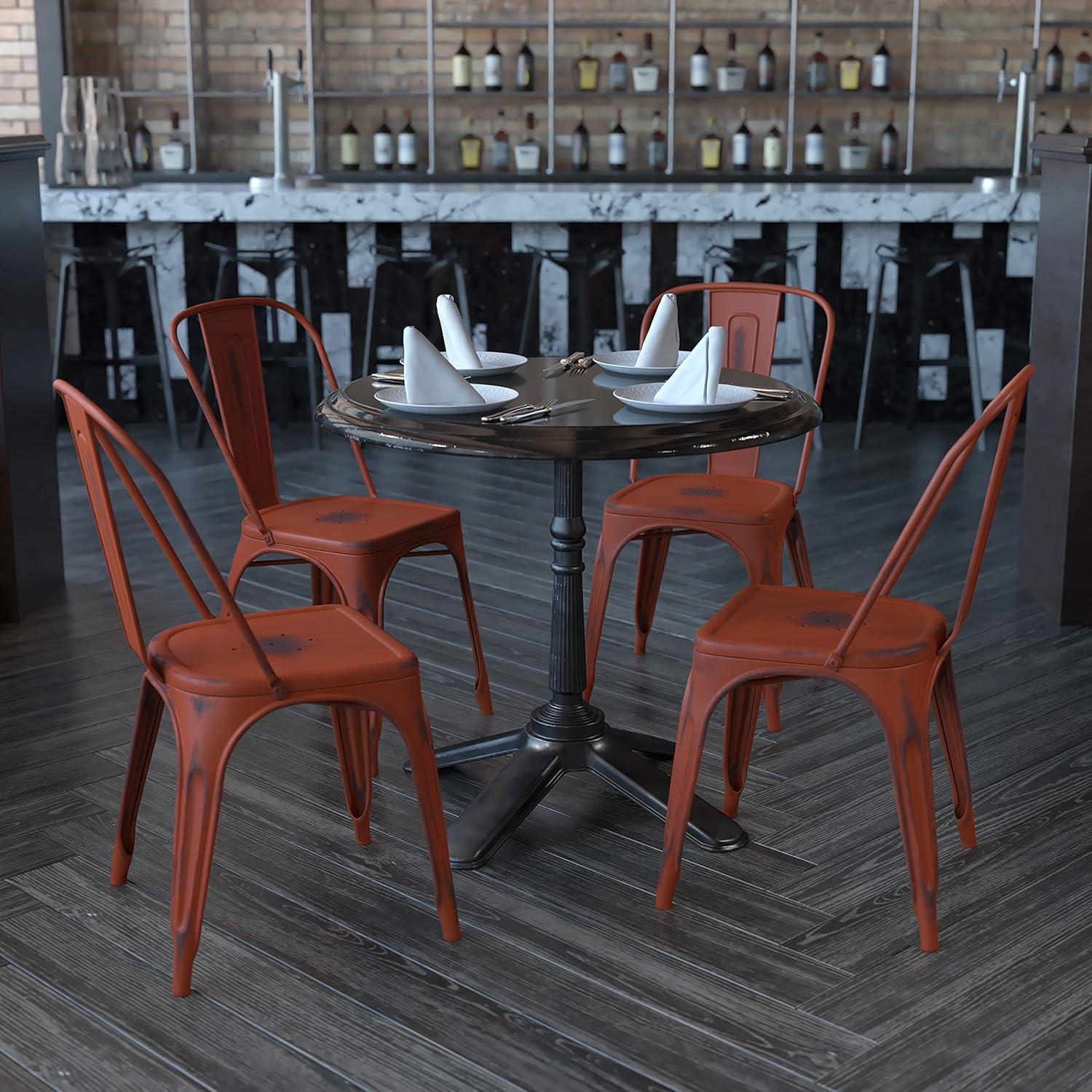 imageFlash Furniture Perry Commercial Grade BlackAntique Gold Metal IndoorOutdoor Stackable ChairDistressed Kelly Red