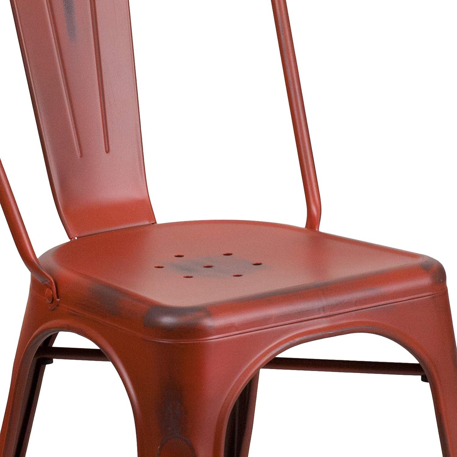 imageFlash Furniture Perry Commercial Grade BlackAntique Gold Metal IndoorOutdoor Stackable ChairDistressed Kelly Red