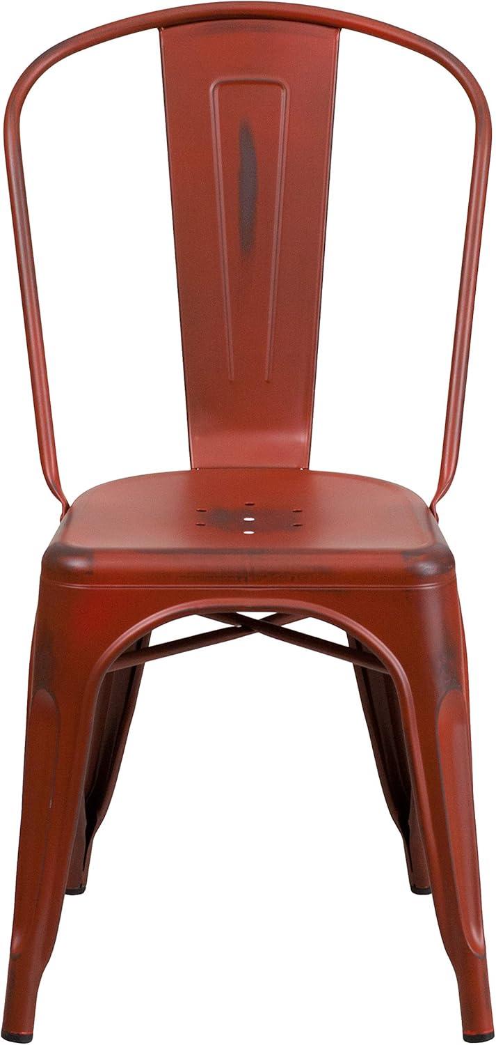 imageFlash Furniture Perry Commercial Grade BlackAntique Gold Metal IndoorOutdoor Stackable ChairDistressed Kelly Red
