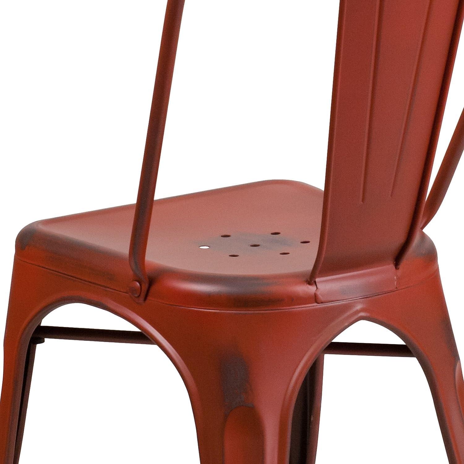 imageFlash Furniture Perry Commercial Grade BlackAntique Gold Metal IndoorOutdoor Stackable ChairDistressed Kelly Red