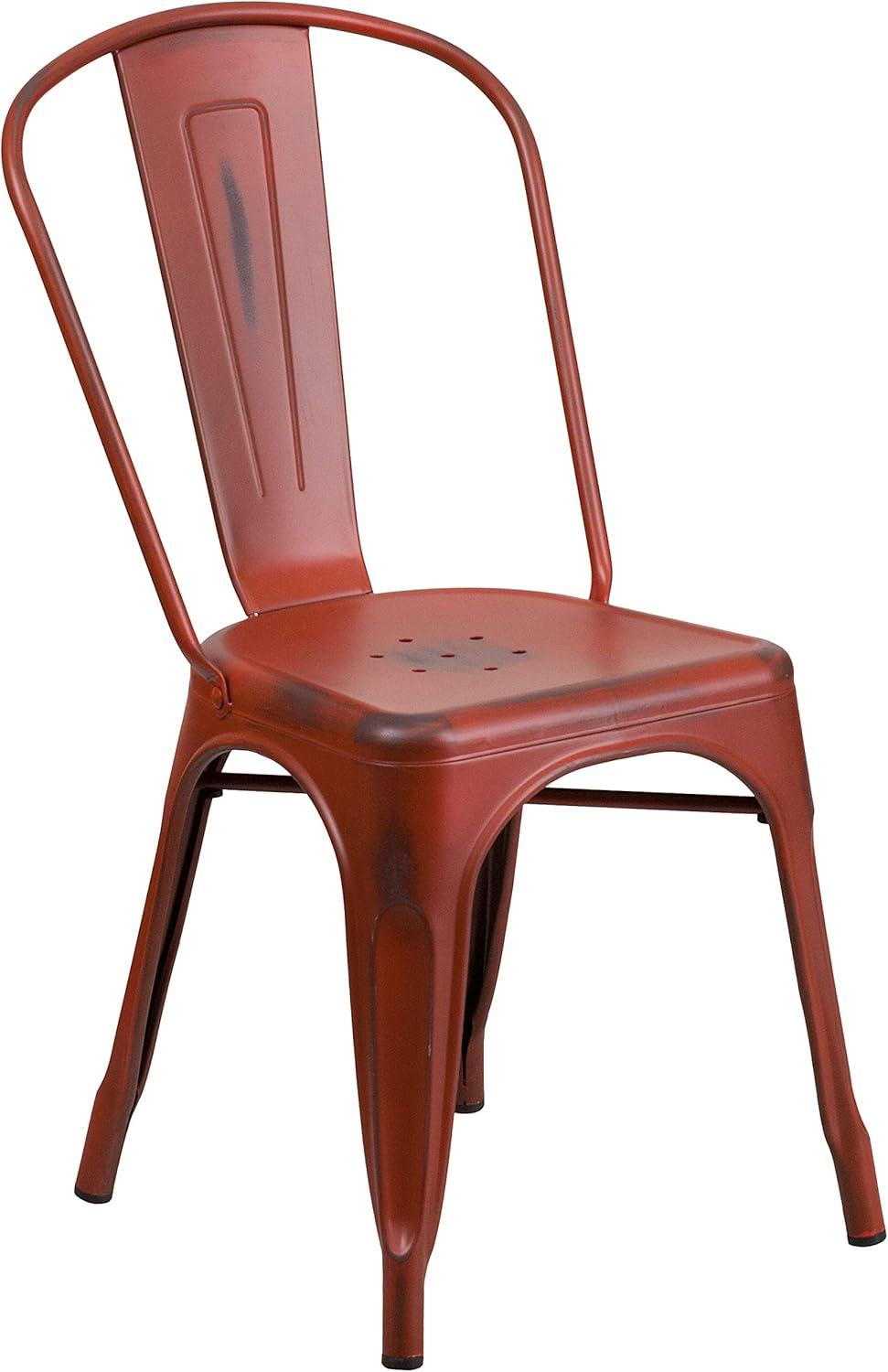 imageFlash Furniture Perry Commercial Grade BlackAntique Gold Metal IndoorOutdoor Stackable ChairDistressed Kelly Red