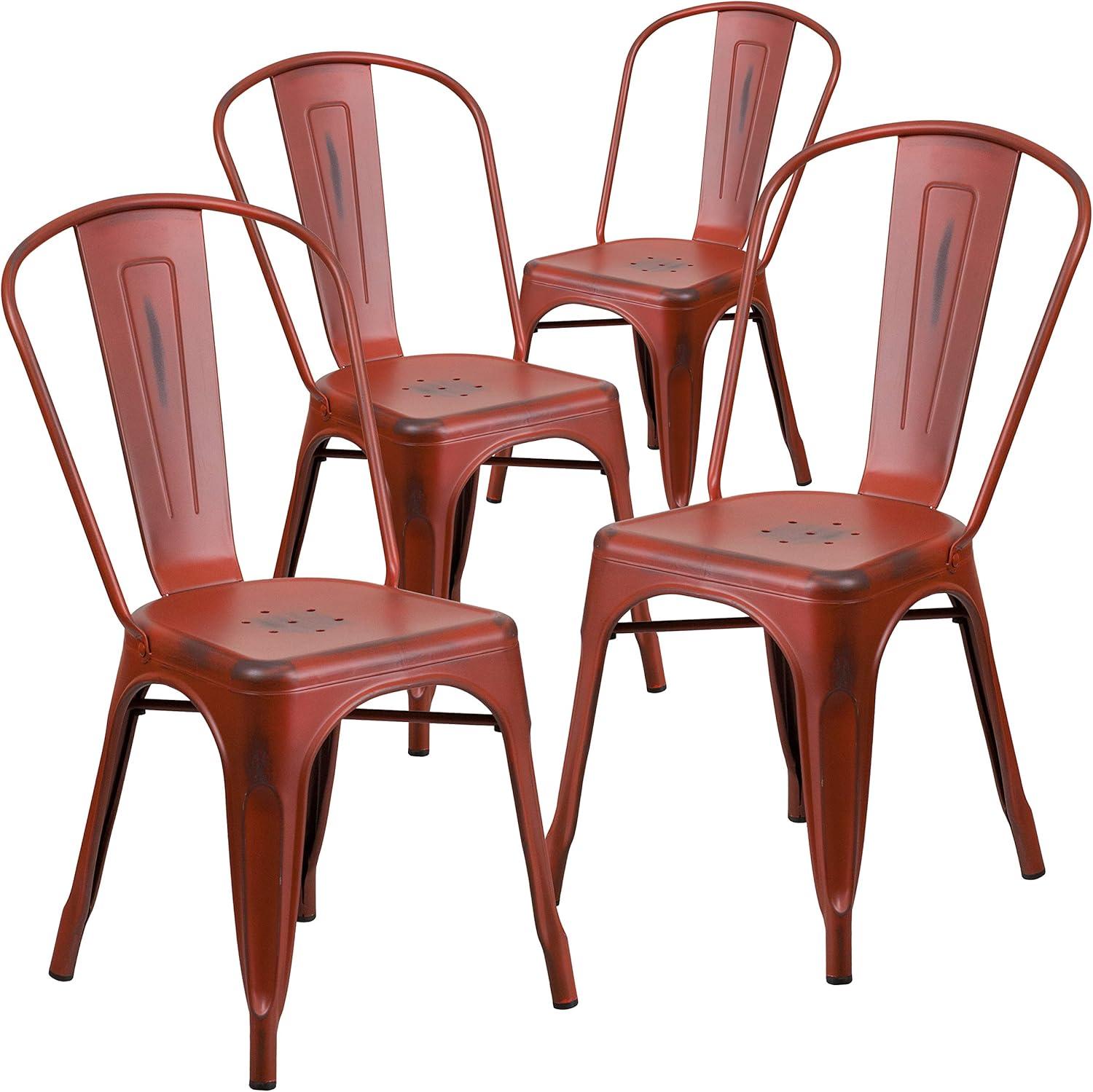 imageFlash Furniture Perry Commercial Grade BlackAntique Gold Metal IndoorOutdoor Stackable ChairDistressed Kelly Red