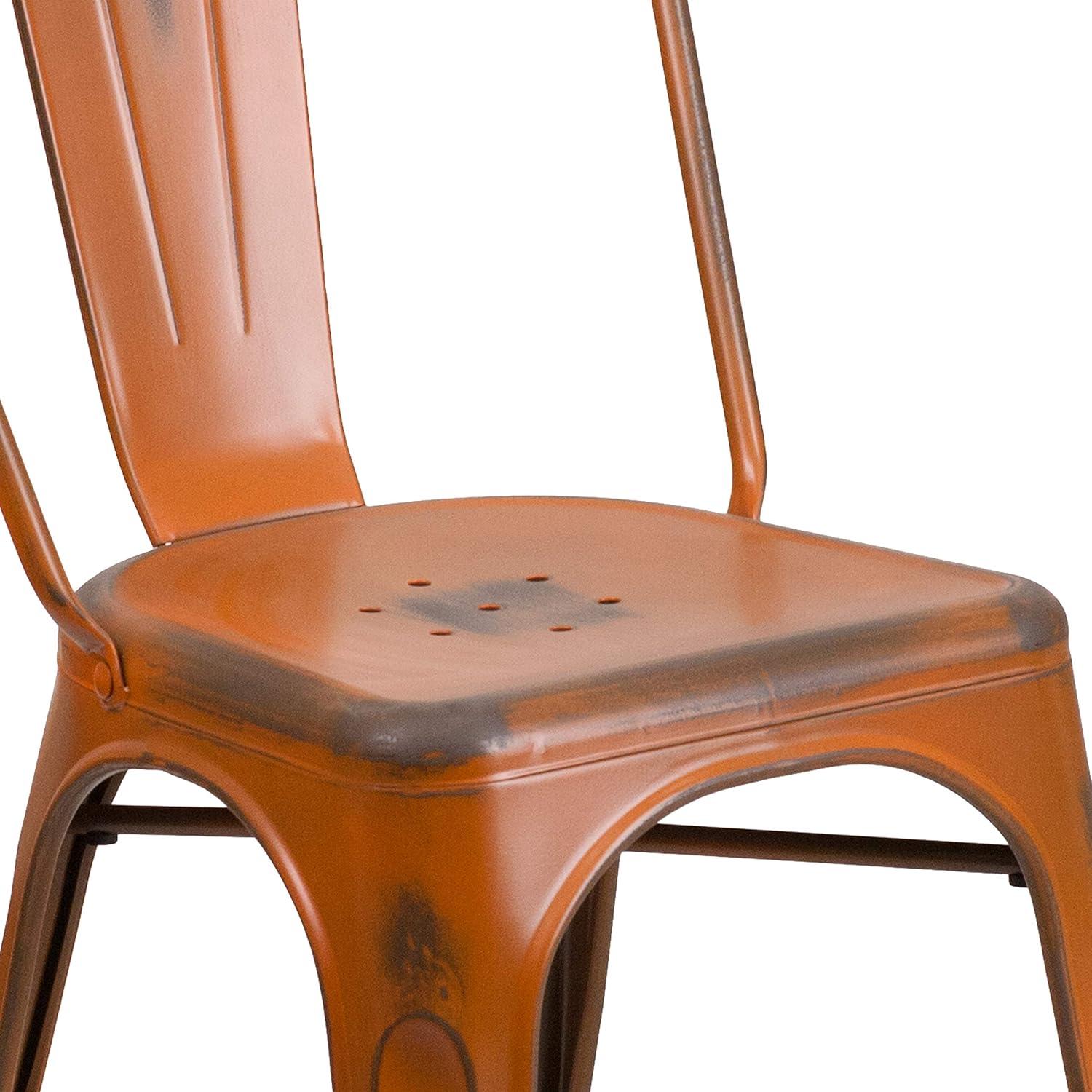 imageFlash Furniture Perry Commercial Grade BlackAntique Gold Metal IndoorOutdoor Stackable ChairDistressed Orange