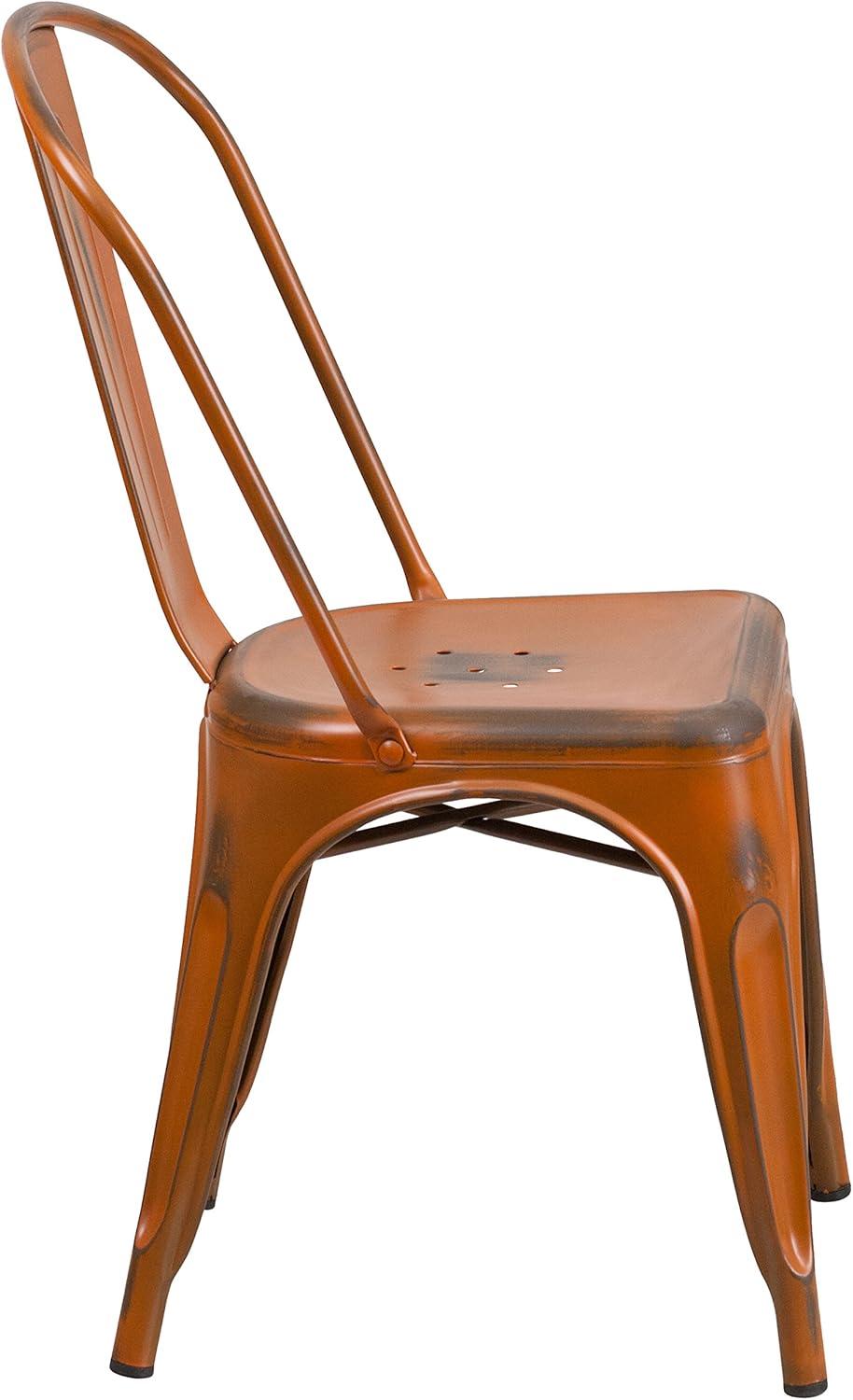 imageFlash Furniture Perry Commercial Grade BlackAntique Gold Metal IndoorOutdoor Stackable ChairDistressed Orange