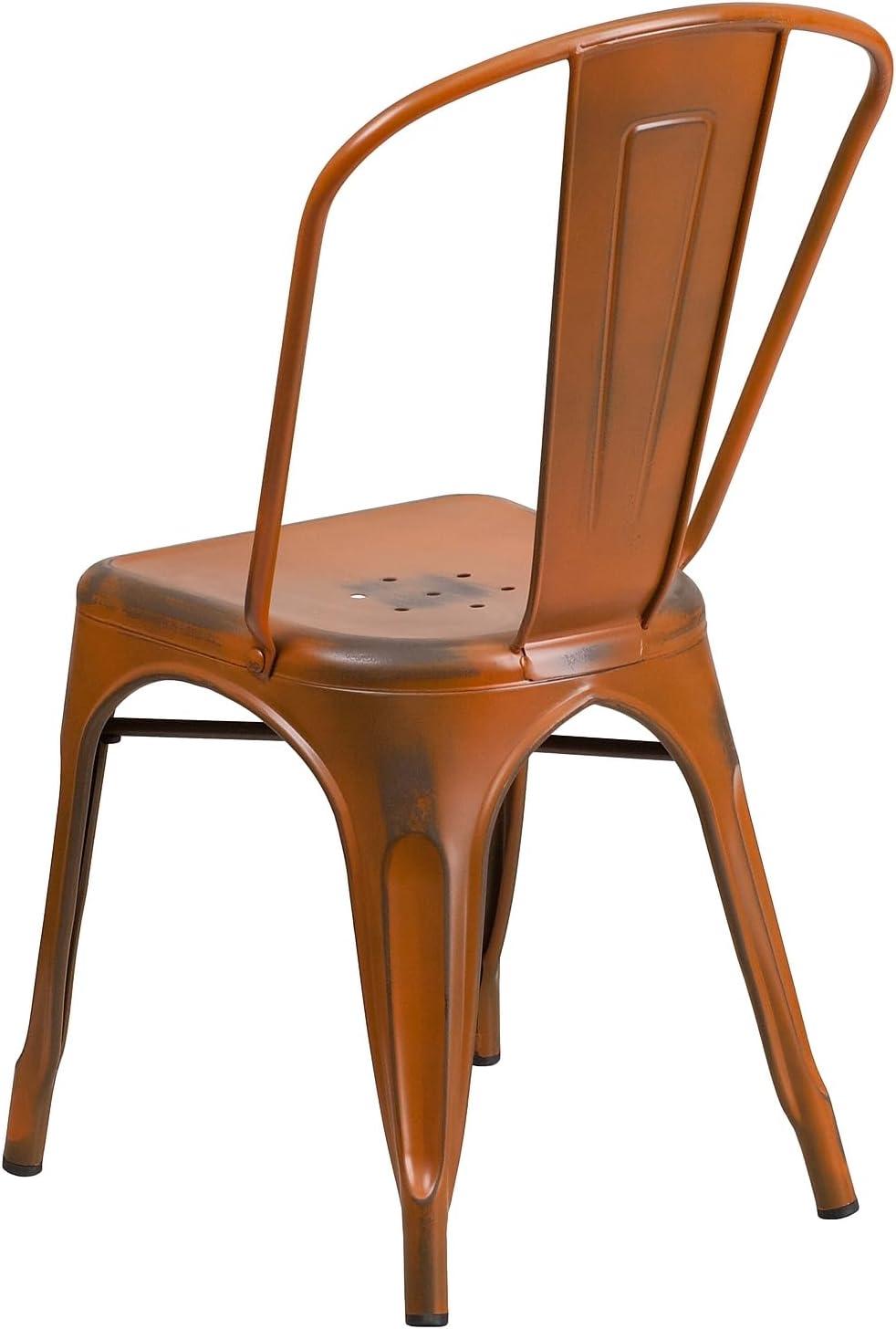 imageFlash Furniture Perry Commercial Grade BlackAntique Gold Metal IndoorOutdoor Stackable ChairDistressed Orange