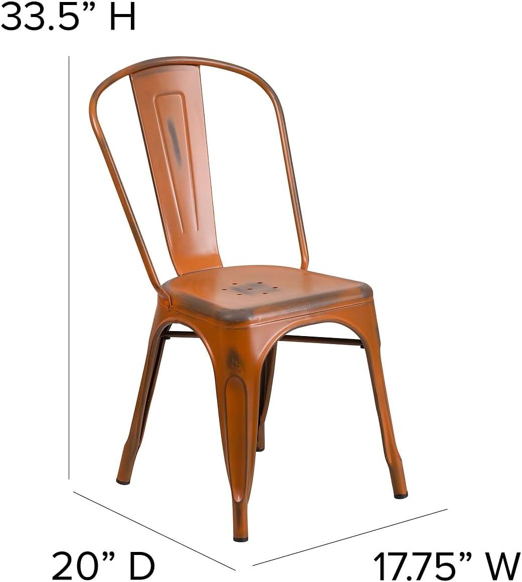 imageFlash Furniture Perry Commercial Grade BlackAntique Gold Metal IndoorOutdoor Stackable ChairDistressed Orange