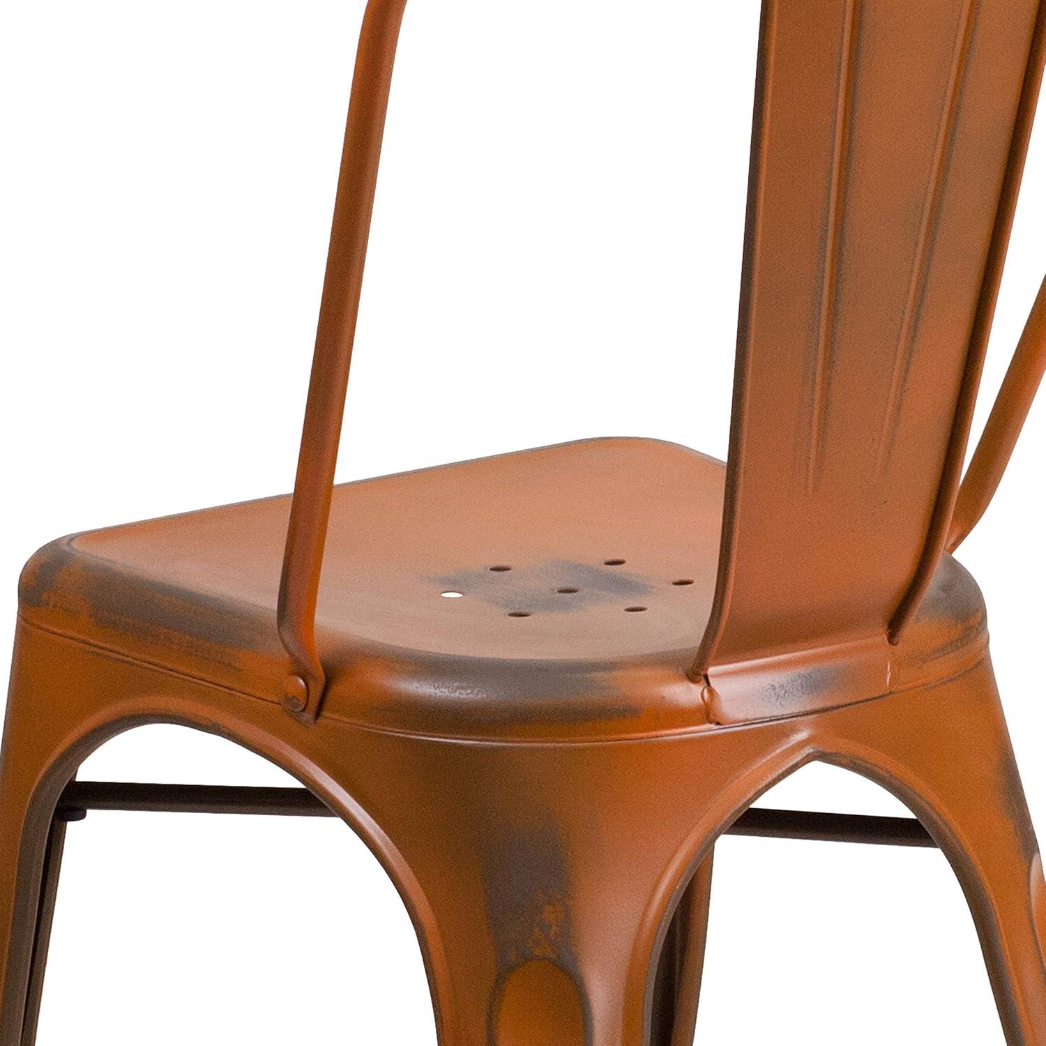 imageFlash Furniture Perry Commercial Grade BlackAntique Gold Metal IndoorOutdoor Stackable ChairDistressed Orange