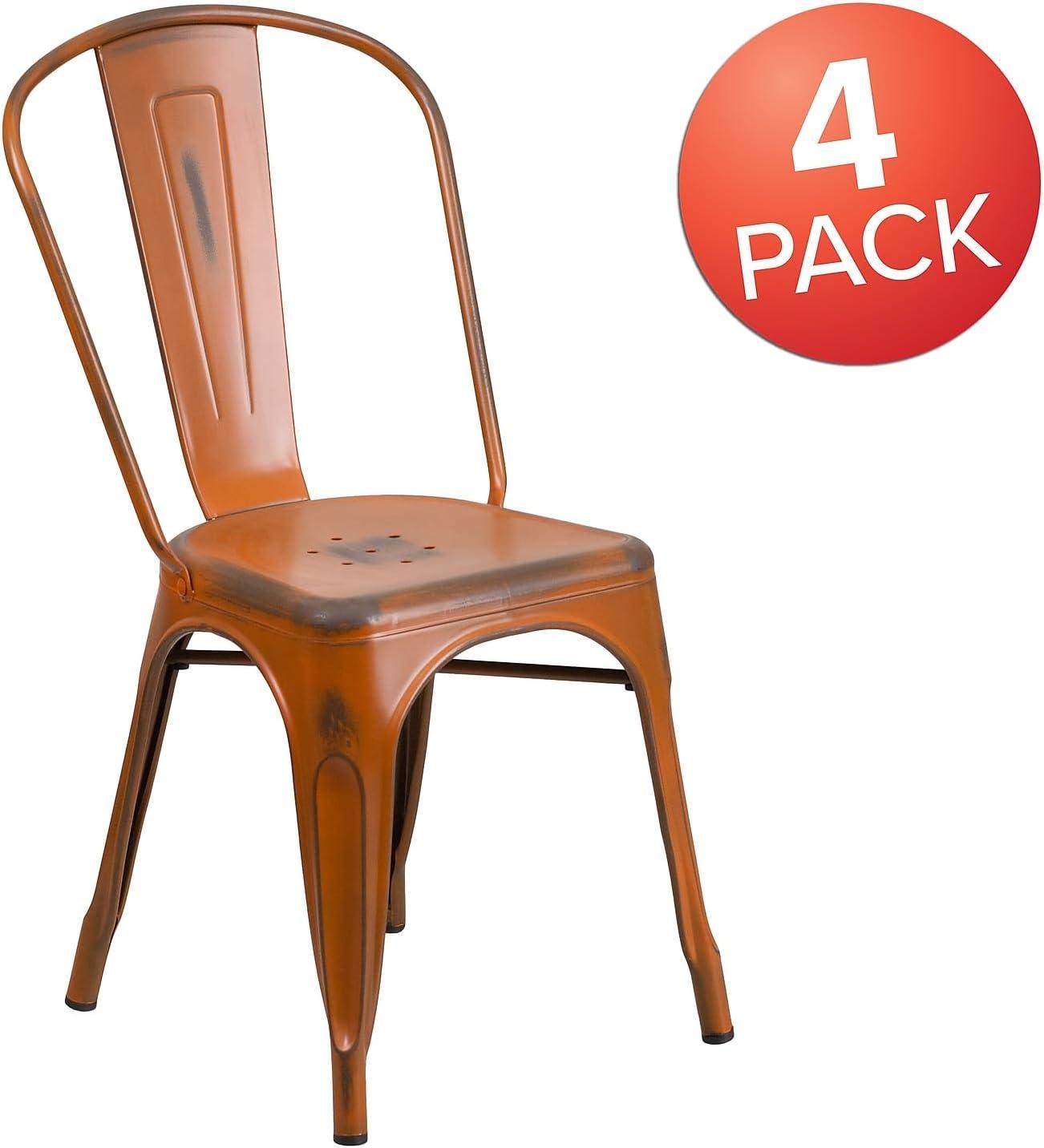imageFlash Furniture Perry Commercial Grade BlackAntique Gold Metal IndoorOutdoor Stackable ChairDistressed Orange