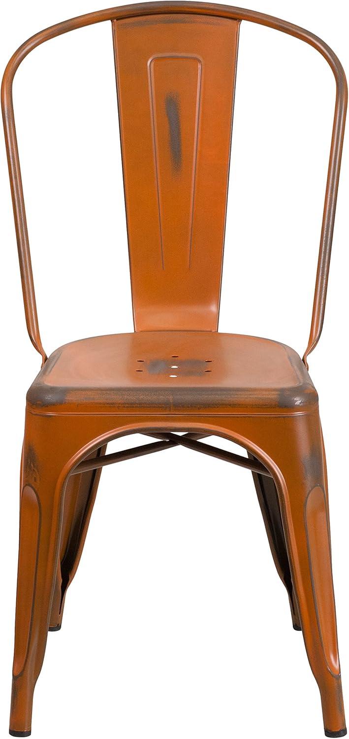 imageFlash Furniture Perry Commercial Grade BlackAntique Gold Metal IndoorOutdoor Stackable ChairDistressed Orange