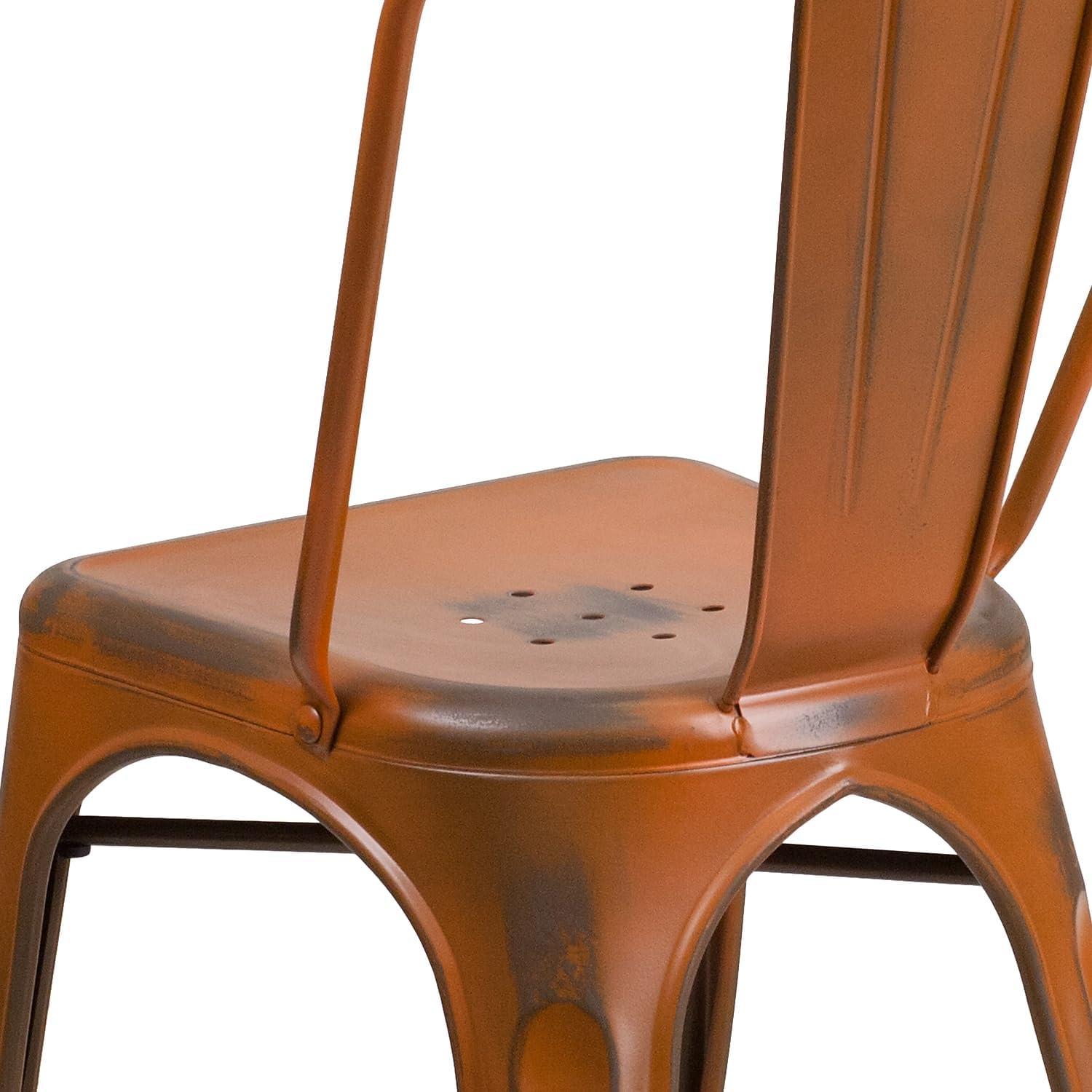 imageFlash Furniture Perry Commercial Grade BlackAntique Gold Metal IndoorOutdoor Stackable ChairDistressed Orange