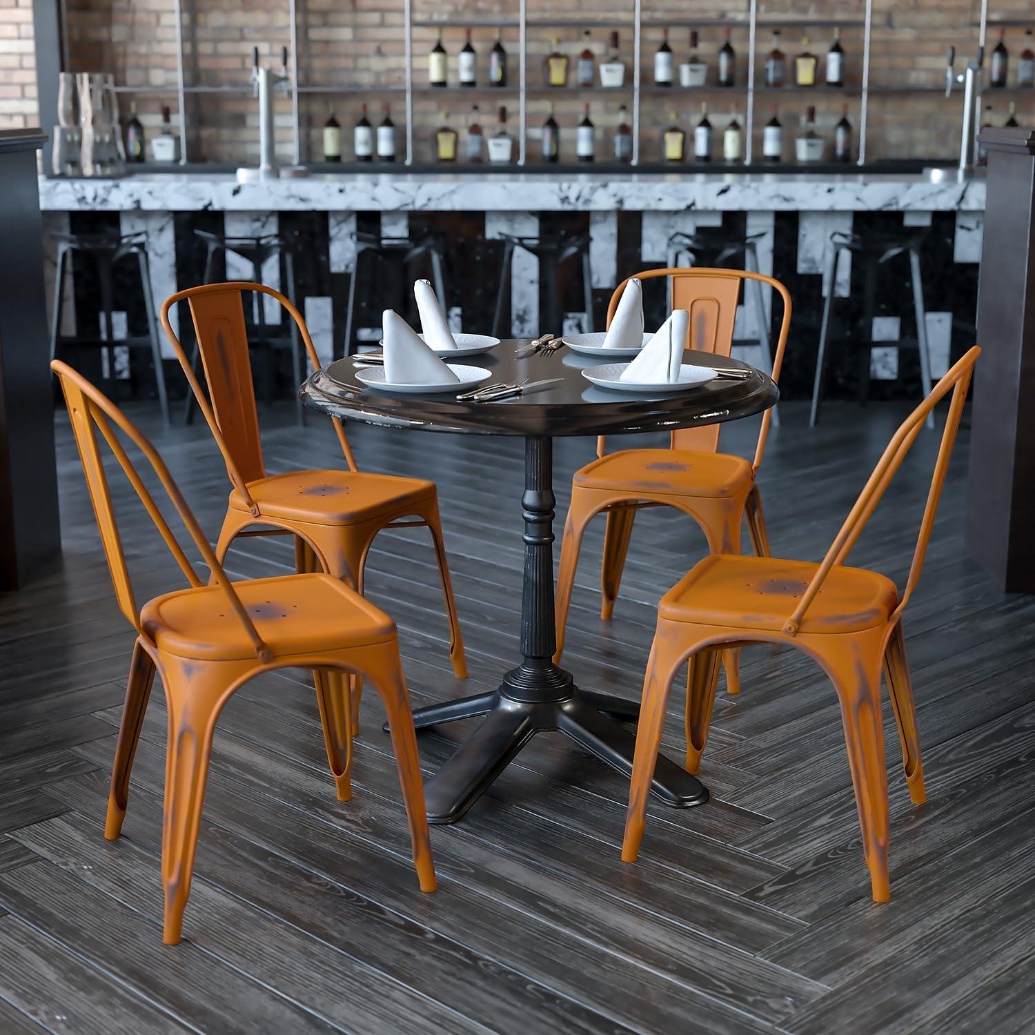 imageFlash Furniture Perry Commercial Grade BlackAntique Gold Metal IndoorOutdoor Stackable ChairDistressed Orange