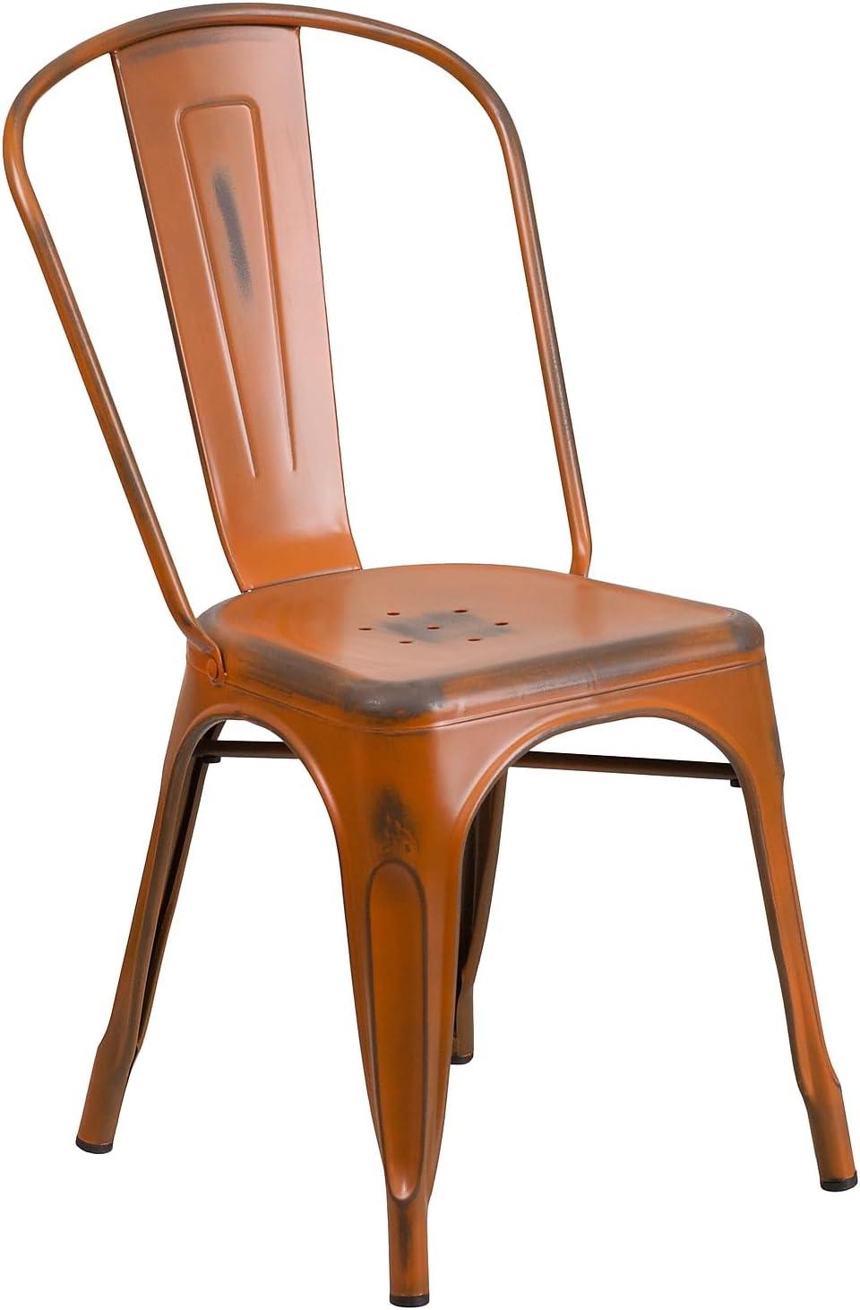 imageFlash Furniture Perry Commercial Grade BlackAntique Gold Metal IndoorOutdoor Stackable ChairDistressed Orange