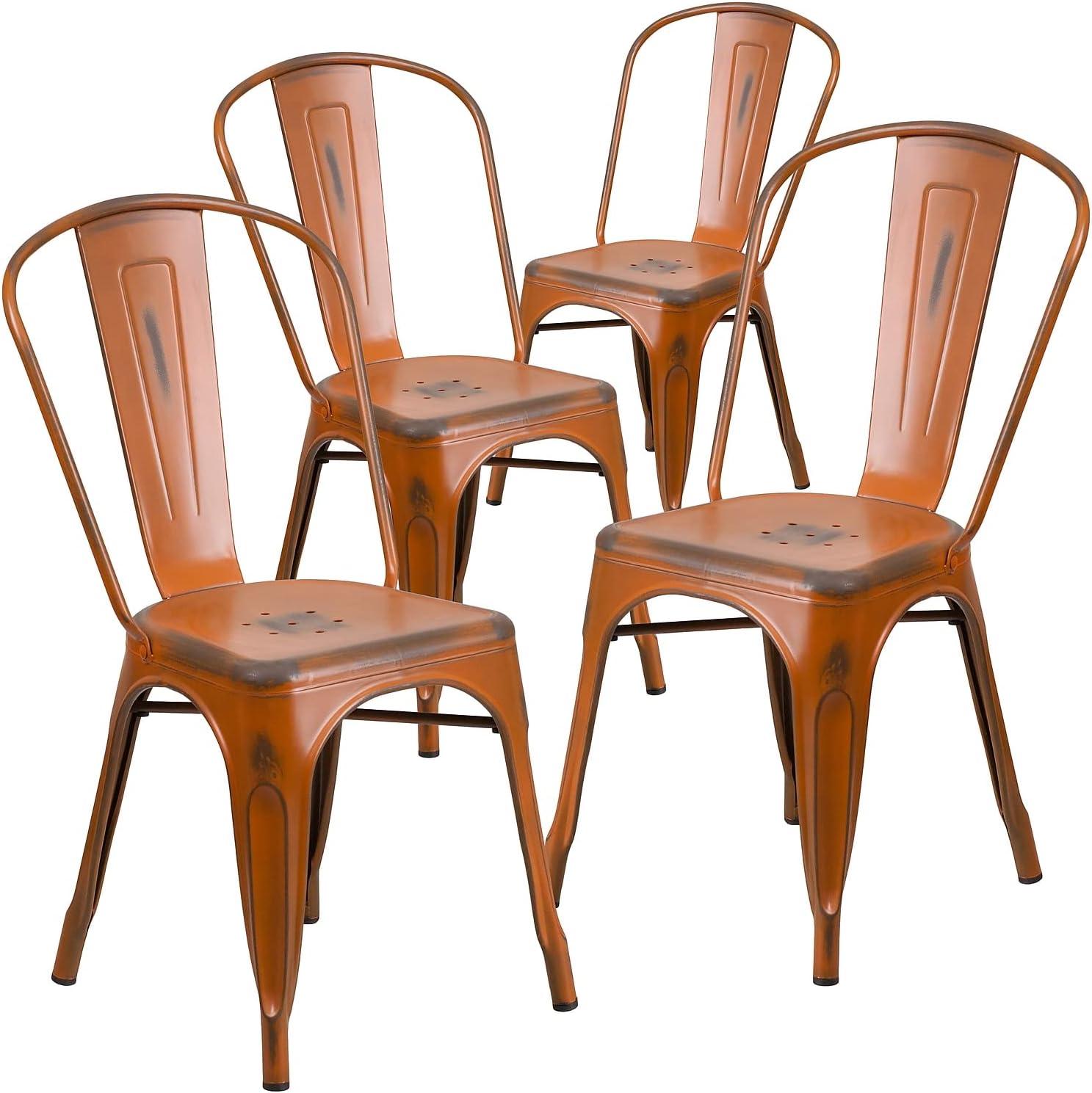 imageFlash Furniture Perry Commercial Grade BlackAntique Gold Metal IndoorOutdoor Stackable ChairDistressed Orange