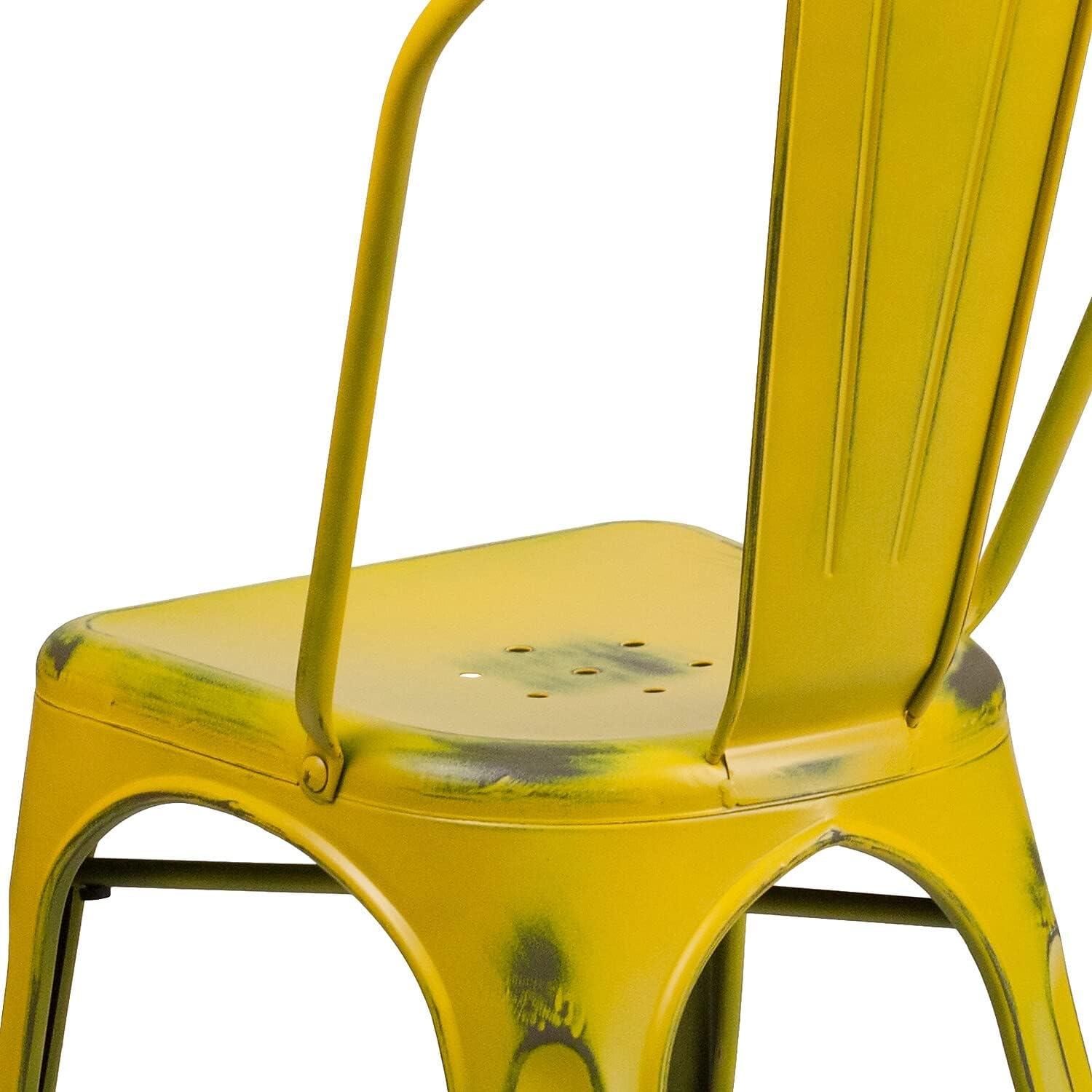 imageFlash Furniture Perry Commercial Grade BlackAntique Gold Metal IndoorOutdoor Stackable ChairDistressed Yellow