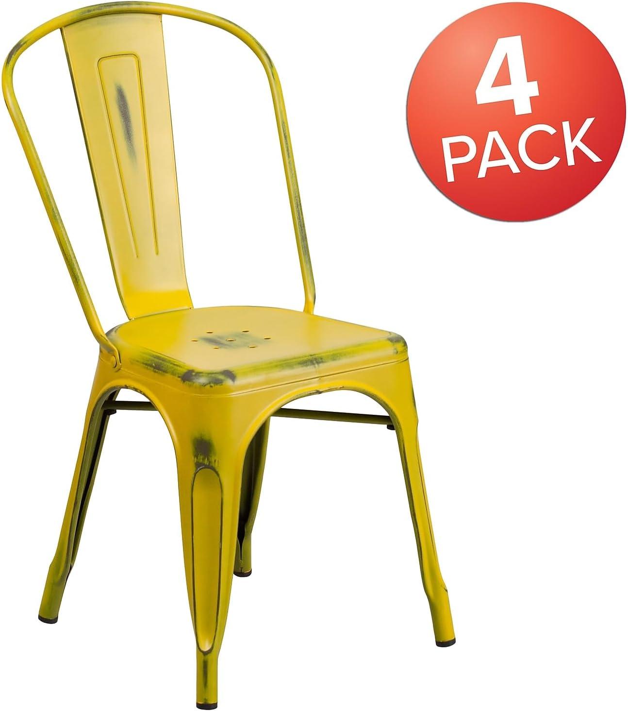 imageFlash Furniture Perry Commercial Grade BlackAntique Gold Metal IndoorOutdoor Stackable ChairDistressed Yellow