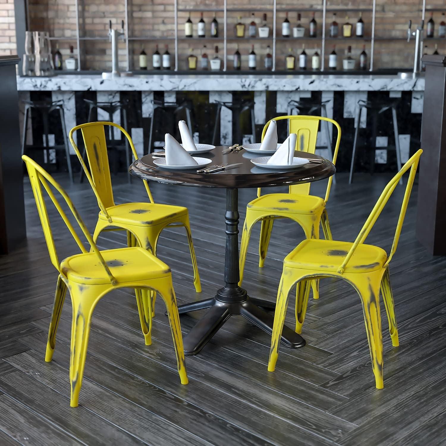 imageFlash Furniture Perry Commercial Grade BlackAntique Gold Metal IndoorOutdoor Stackable ChairDistressed Yellow