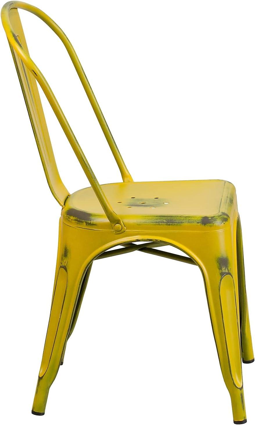 imageFlash Furniture Perry Commercial Grade BlackAntique Gold Metal IndoorOutdoor Stackable ChairDistressed Yellow