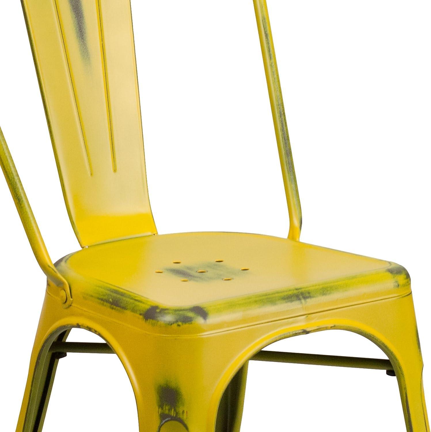 imageFlash Furniture Perry Commercial Grade BlackAntique Gold Metal IndoorOutdoor Stackable ChairDistressed Yellow