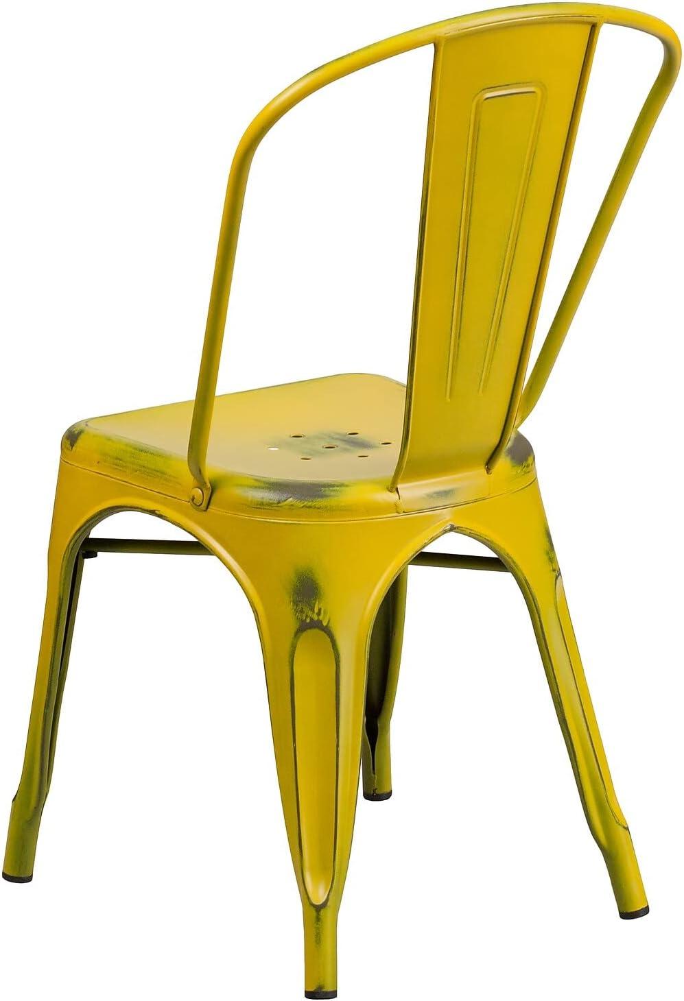 imageFlash Furniture Perry Commercial Grade BlackAntique Gold Metal IndoorOutdoor Stackable ChairDistressed Yellow