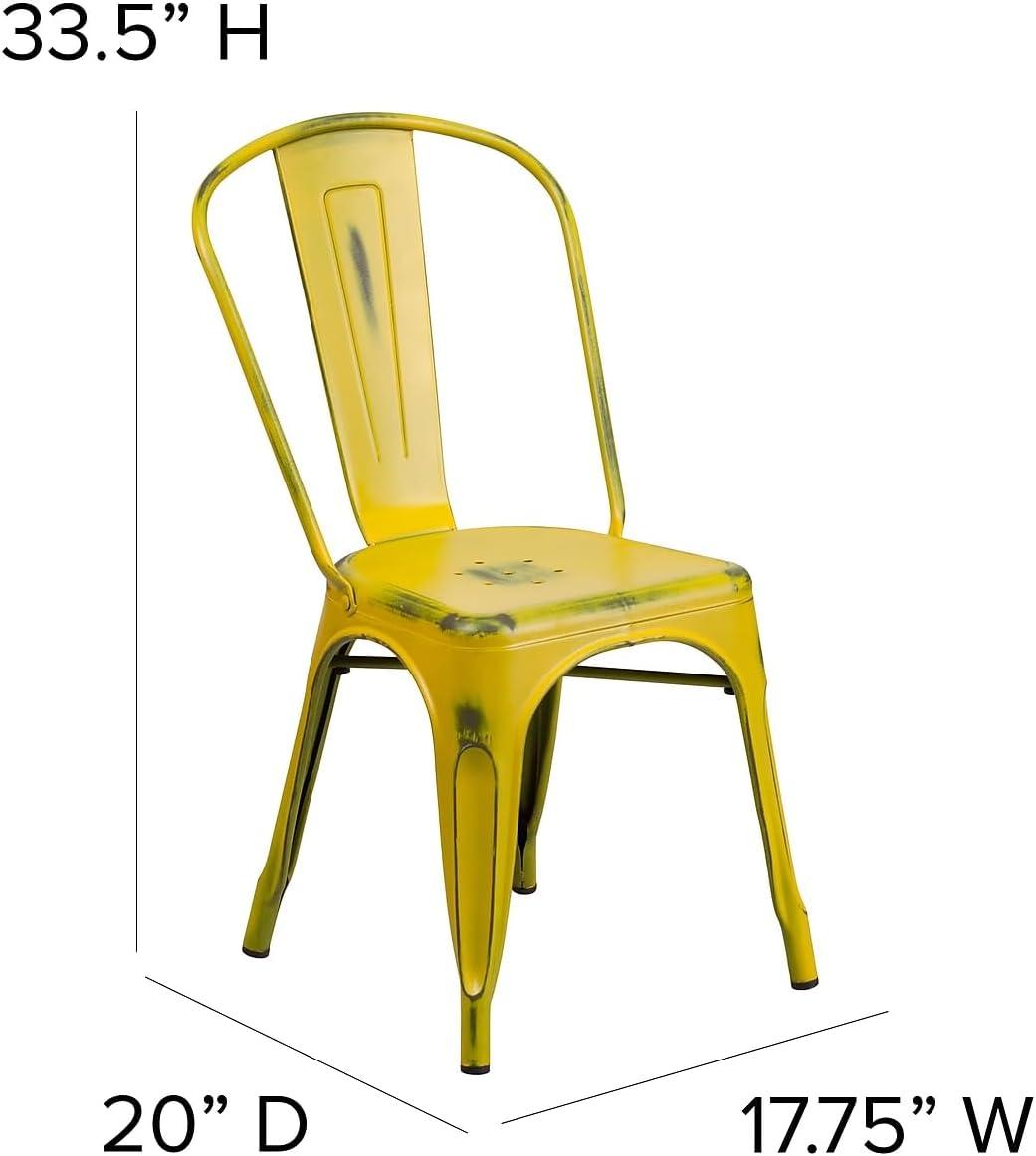 imageFlash Furniture Perry Commercial Grade BlackAntique Gold Metal IndoorOutdoor Stackable ChairDistressed Yellow