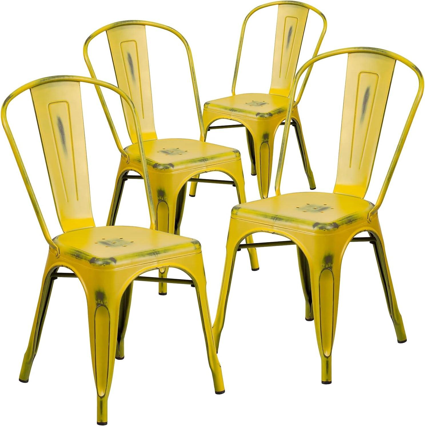 imageFlash Furniture Perry Commercial Grade BlackAntique Gold Metal IndoorOutdoor Stackable ChairDistressed Yellow